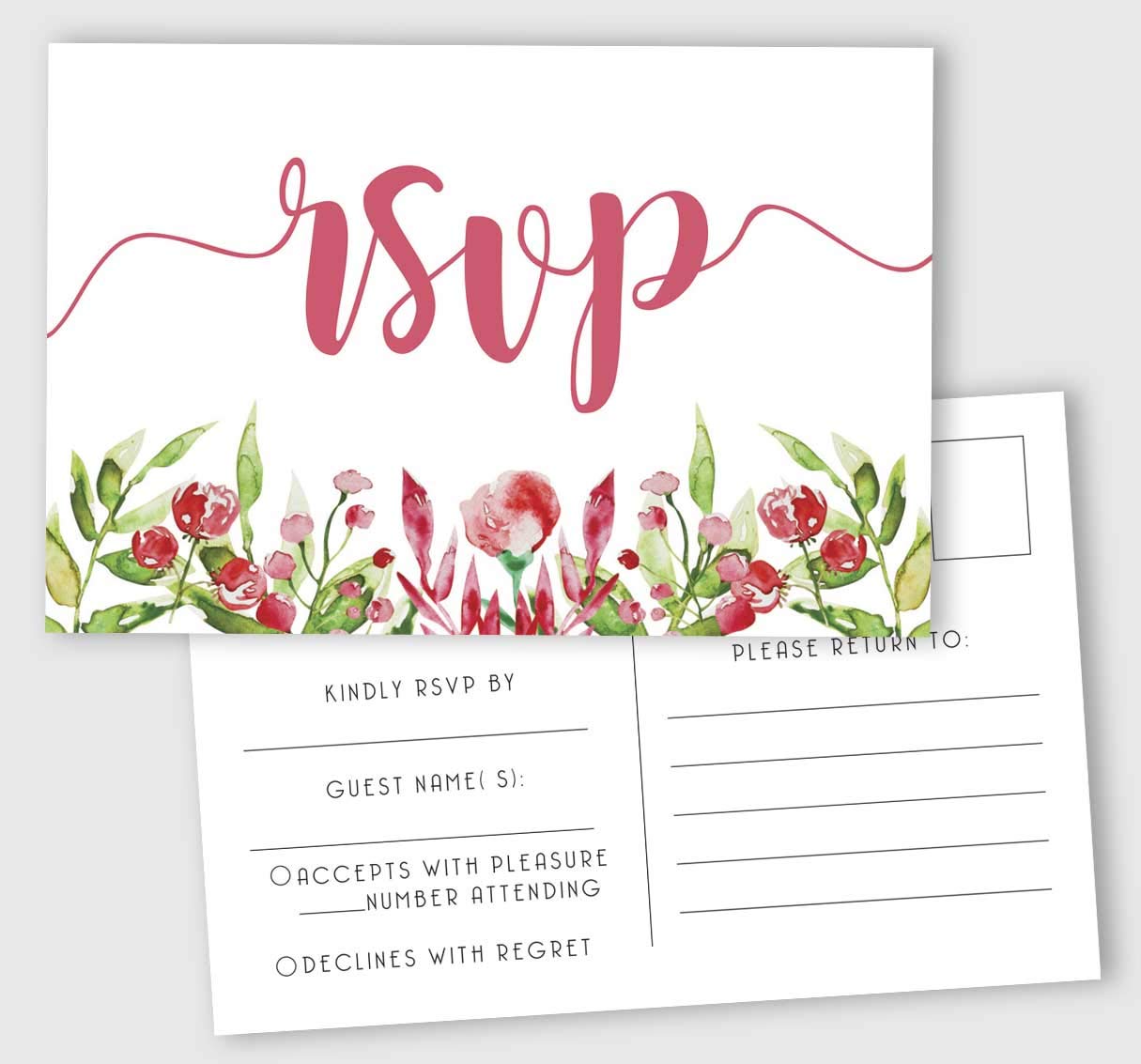 50-Pack 4x6 Inch Blank RSVP Postcards with Mailing Side - Floral Script Wedding Reply Cards for Invitations | Perfect for Weddings, Bridal Showers & Special Events