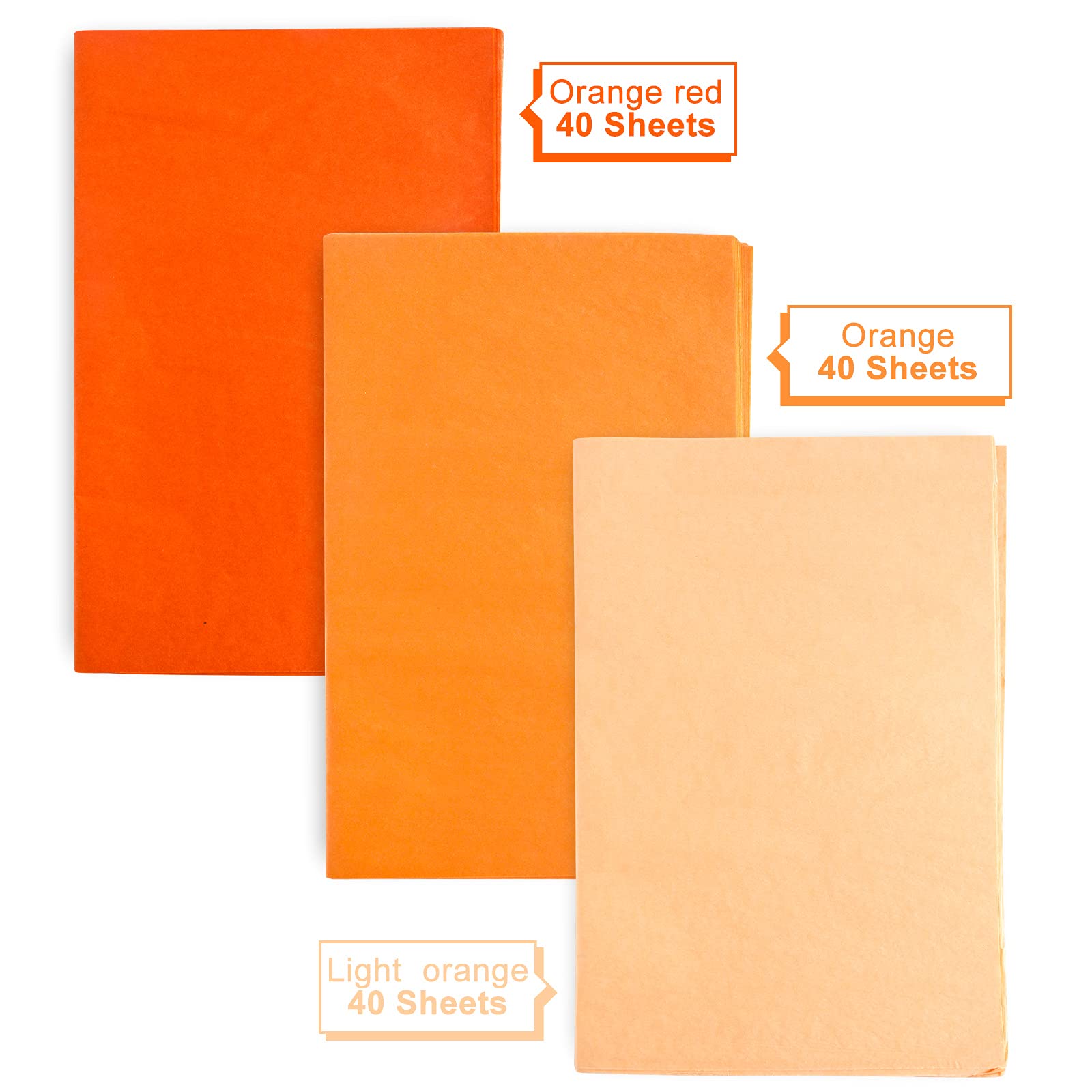 Whaline 120-Sheet Fall Assorted Orange Tissue Paper - 15x20 Inch Decorative Wrapping Paper for Halloween, Thanksgiving, Autumn Crafts | Gift Wrapping, Party Decor, DIY Pompom Projects