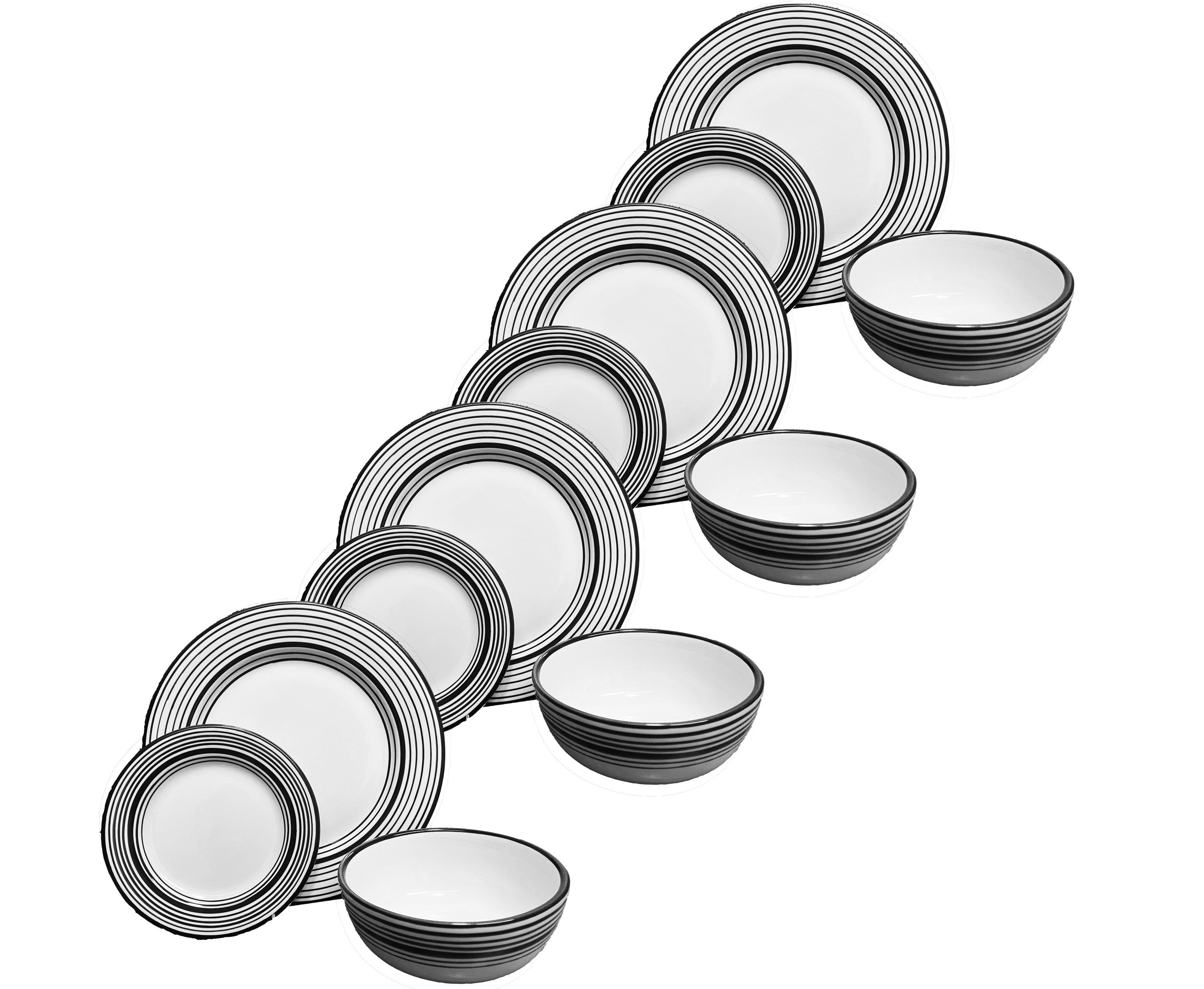 12-Piece Tuxedo Dinnerware Set - Elegant White & Black Porcelain Plates, Bowls & Cups for Formal Dining, Dinner Parties & Special Occasions