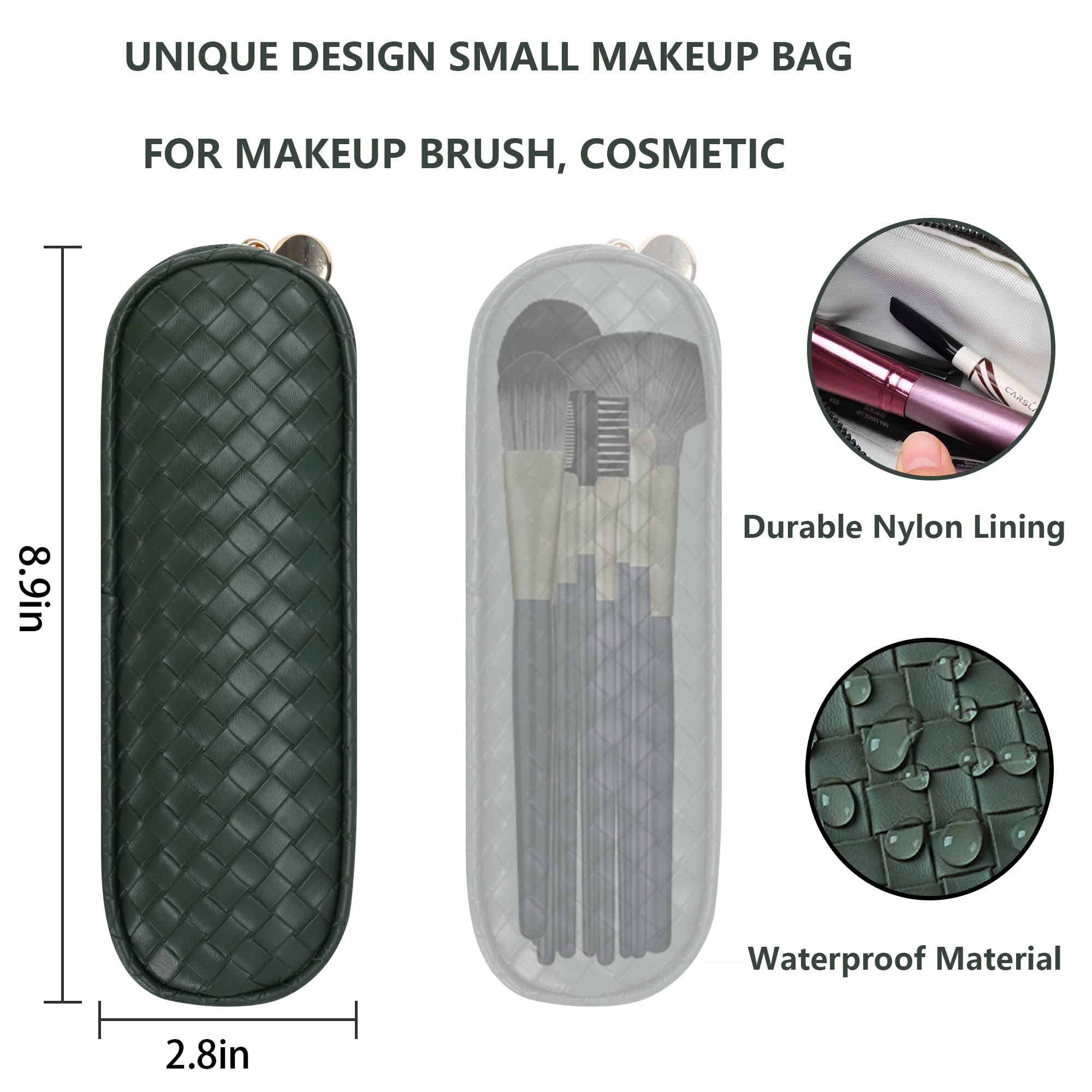 Travel Makeup Bag for Women - 2 Pack Large Leather Cosmetic Organizer Pouch with Wide Opening for Toiletries, Brushes & Accessories | Perfect for Vacation, Gym & Daily Use | Green