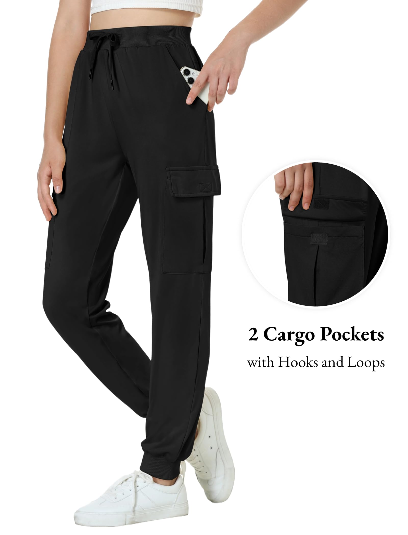 EXARUS Girls Cargo Jogger Pants - Slim Fit with Zip Pockets, Quick Dry Lightweight Fabric, Adjustable Drawstring & High Waist for Kids 8-14 Years | Perfect for School, Sports & Outdoor Activities