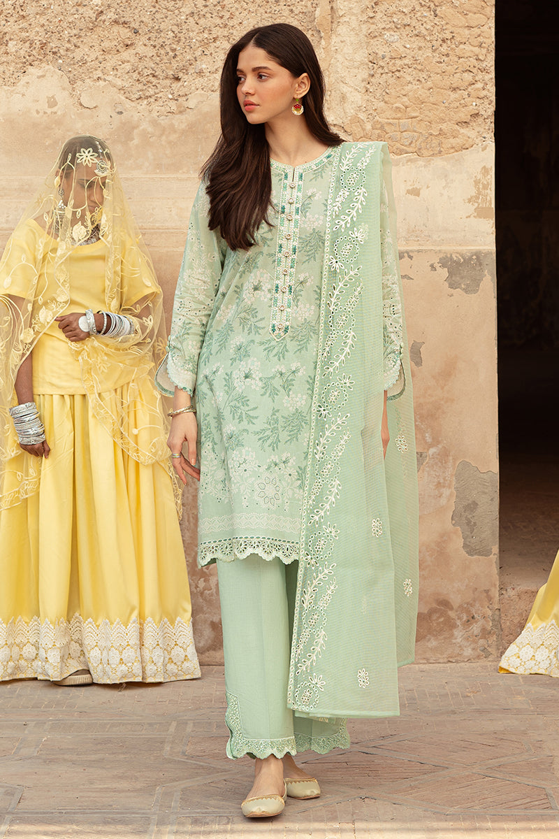 ICE LILY STITCH 3PC Embroidered Lawn Suit Set - Elegant Floral Design for Women's Summer Outfits, Perfect for Garden Parties, Weddings & Special Occasions