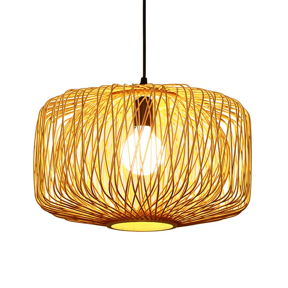 Geometric Bamboo Woven Pendant Light Fixture - Industrial Style Hanging Lamp for Kitchen, Dining Room, Living Room, Bedroom | Modern Hollow Lampshade for Restaurant, Hotel, Loft & Home Decor | Perfect for Farmhouse, Cafe and Dining Table Lighting