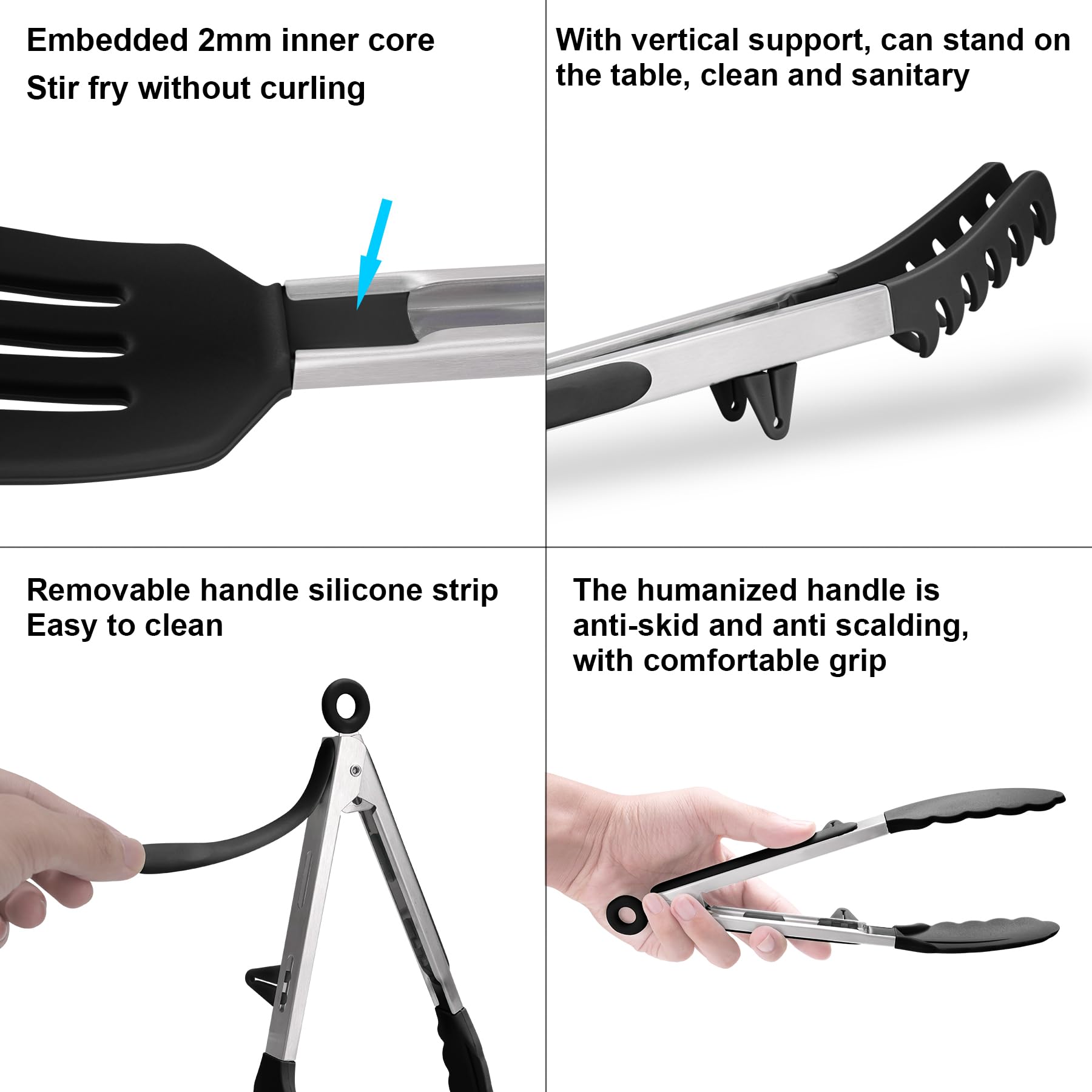 4-in-1 Non-Stick Stainless Steel Kitchen Tongs Set - Heat Resistant Silicone Tip Tongs for Cooking, Baking, BBQ & Grilling - Perfect for Oven, Instant Pot & Serving Utensils - Durable Kitchen Gadgets & Accessories