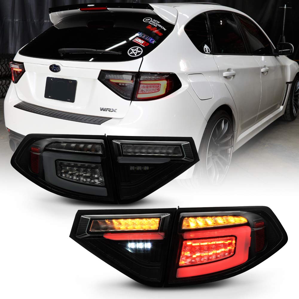 ACANII LED Sequential Tail Lights for 2008-2014 Subaru Impreza WRX Hatchback - Smoked Lens Black Housing Brake Lamps Set - Upgrade Your Car's Style & Safety for Night Driving