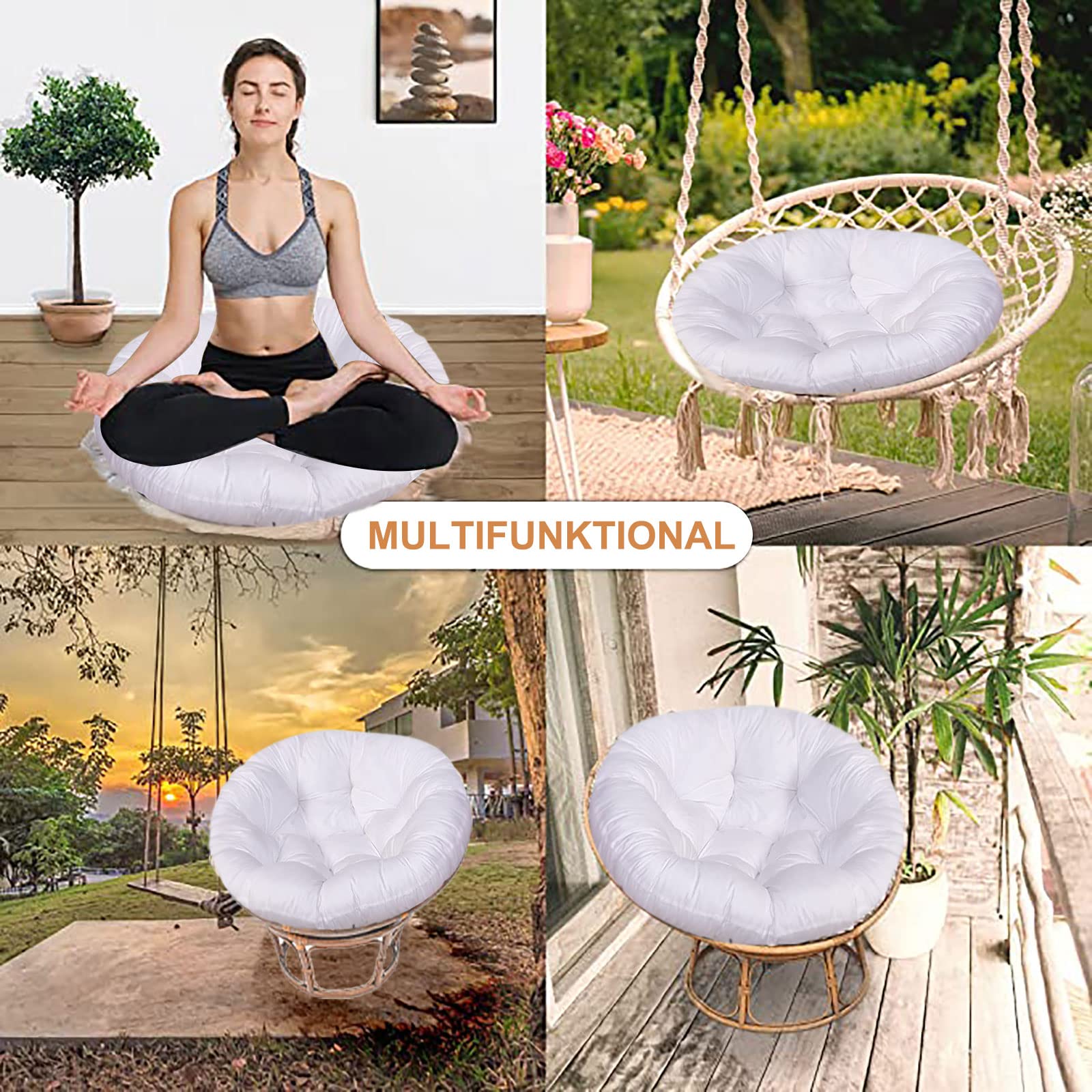 Premium SRHWBF Papasan Chair Cushion - Extra Thick 52x52 Inch Overstuffed Egg Chair Pad - Soft Rocking Chair Seat Cushion (White) - Perfect for Indoor/Outdoor Lounging, Reading Nooks & Cozy Relaxation