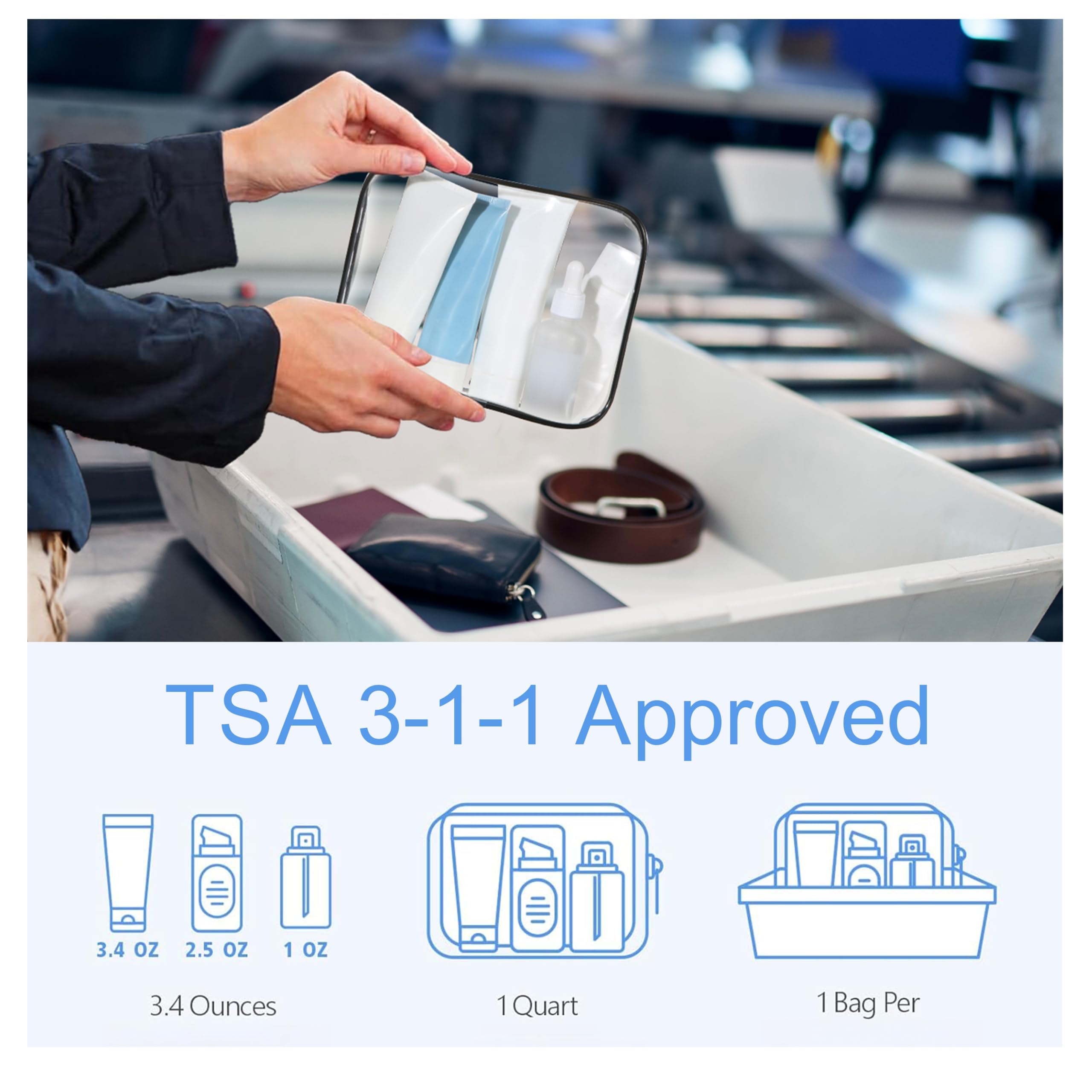 TSA Approved Toiletry Bags 2-Pack - Quart Size Clear Travel Cosmetic Organizer for Women | Carry-On Essentials for Makeup, Skincare & Toiletries | Perfect for Air Travel, Gym & Vacation