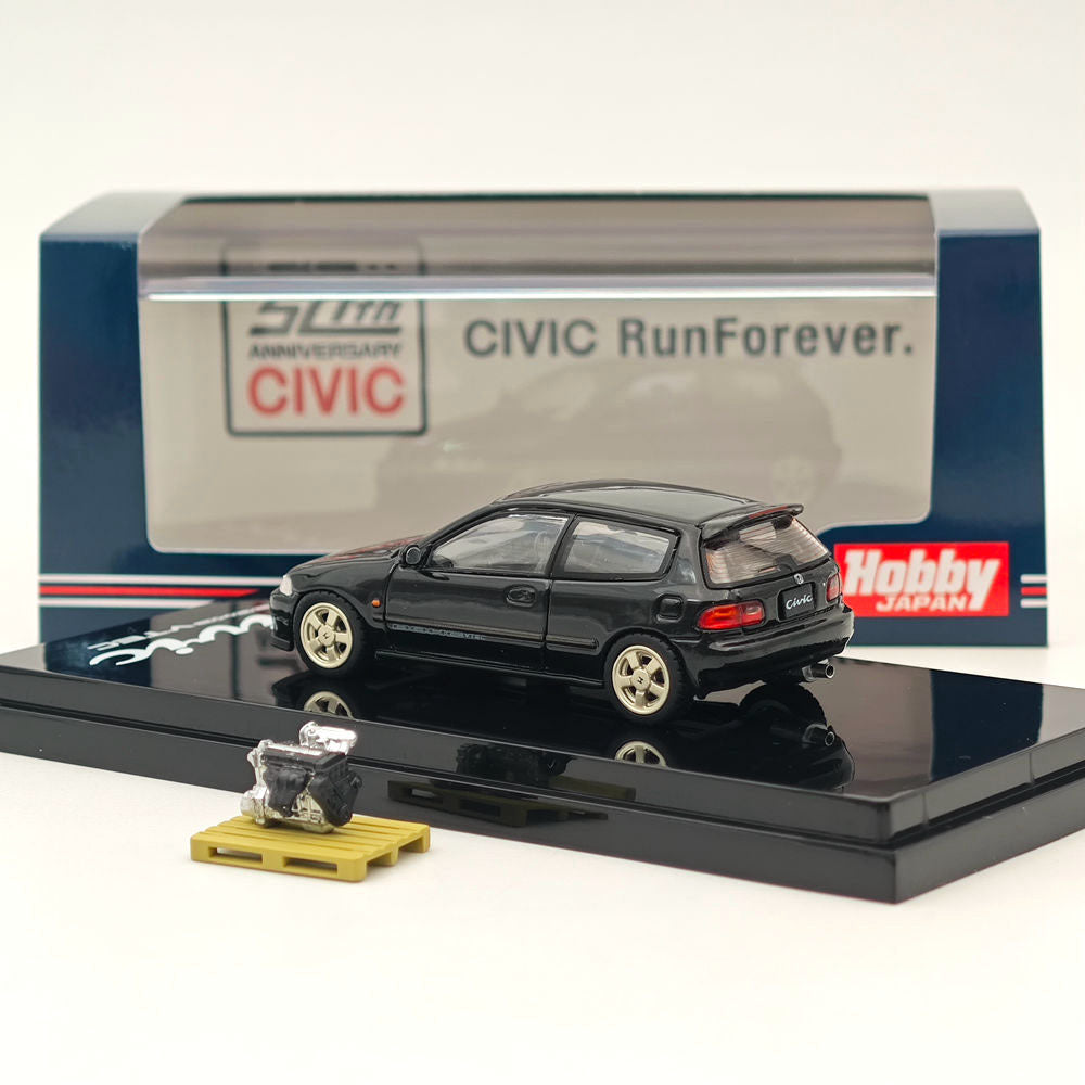 1/64 Honda CIVIC (EG6) Sir S Diecast Model Car with Engine Display - Granada Black | Hobby Japan HJ641017SBK | Collectible Miniature Car for Display, Gift, and Car Enthusiasts