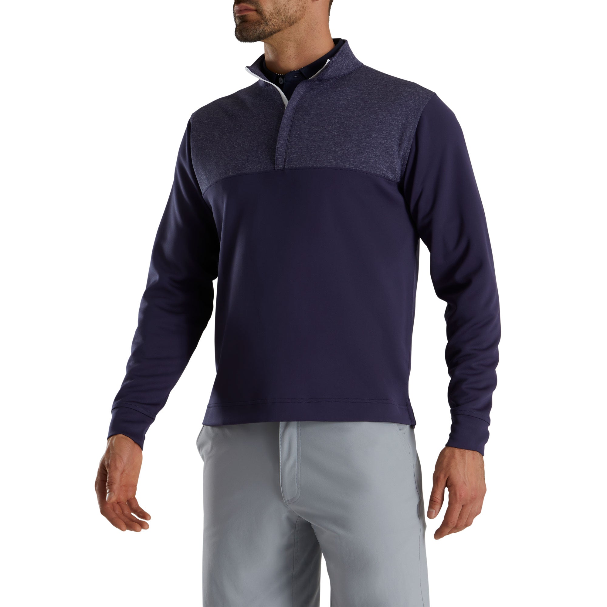 FootJoy Heather Yoke Navy Men's Golf 1/2 Zip Pullover - Lightweight Performance Golf Shirt for Men - Perfect for Golfing, Practice & Casual Wear
