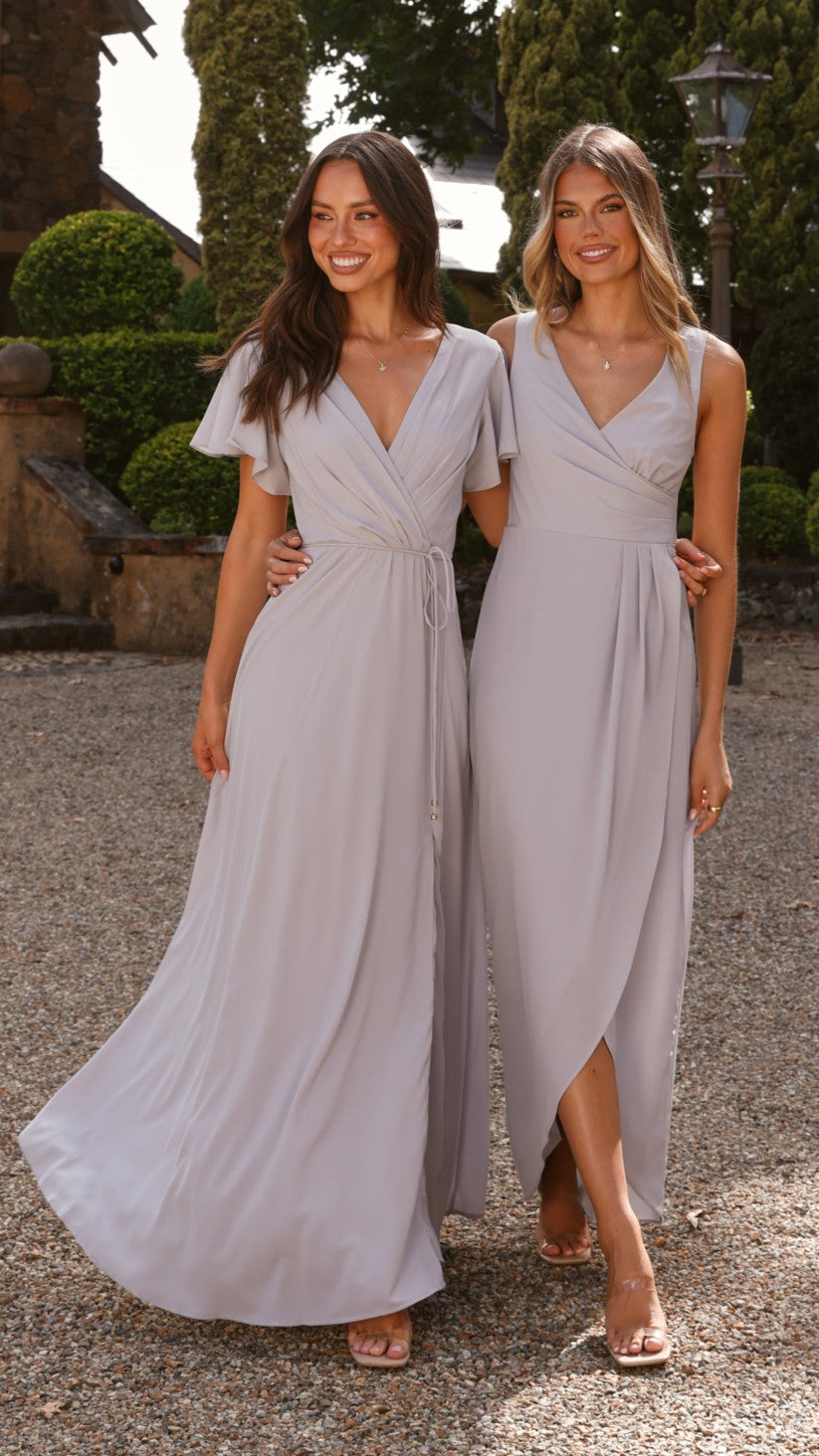 Charlize Maxi Dress for Women - Light Grey Flowy Long Dress for Summer, Beach, and Casual Wear