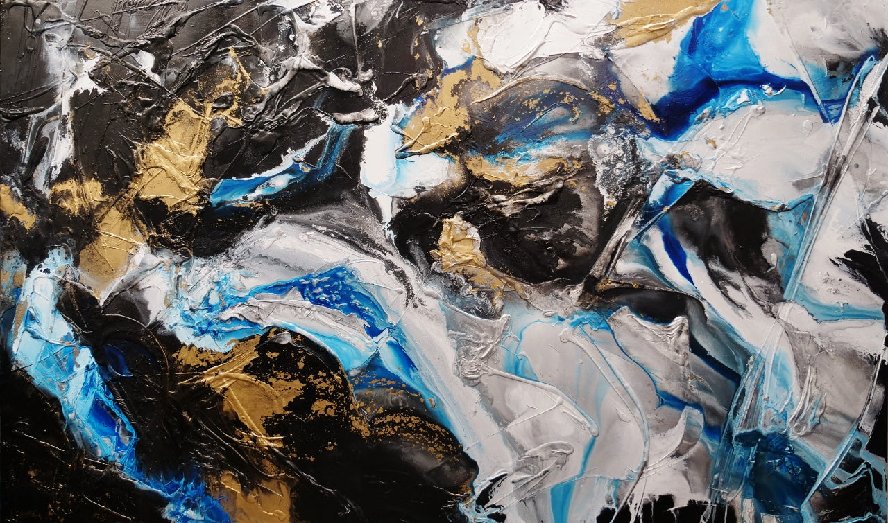 Black Cobalt Gold Textured Abstract Painting - 250cm x 150cm Large Wall Art for Living Room, Bedroom & Office Decor | Cobalt Bliss Collection