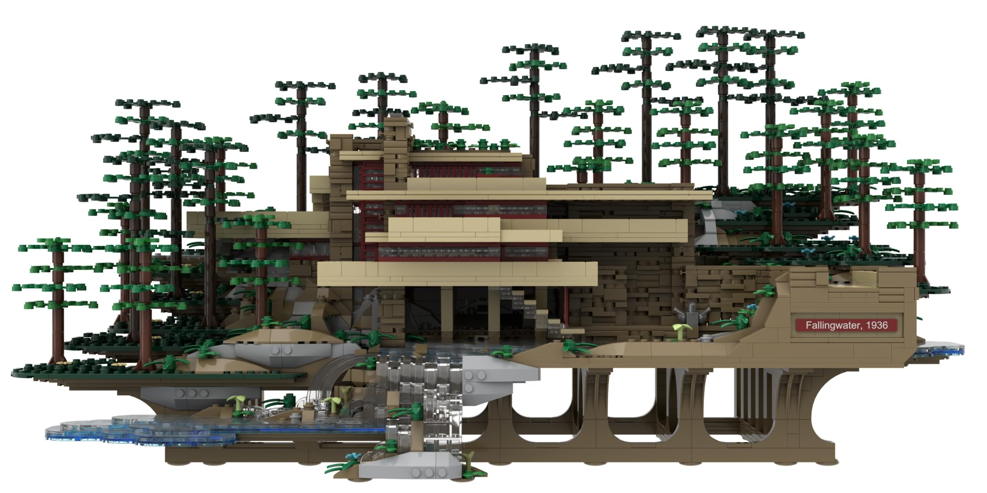 Atom Brick Fallingwater Architectural Building Set - 3D Puzzle Model Kit for Adults & Teens - Perfect for Home Decor, Gift, and STEM Learning