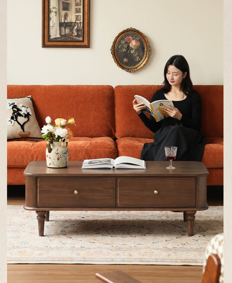 Solid Black Walnut Coffee Table & TV Stand Set - American Retro Style Living Room Furniture for Home Decor