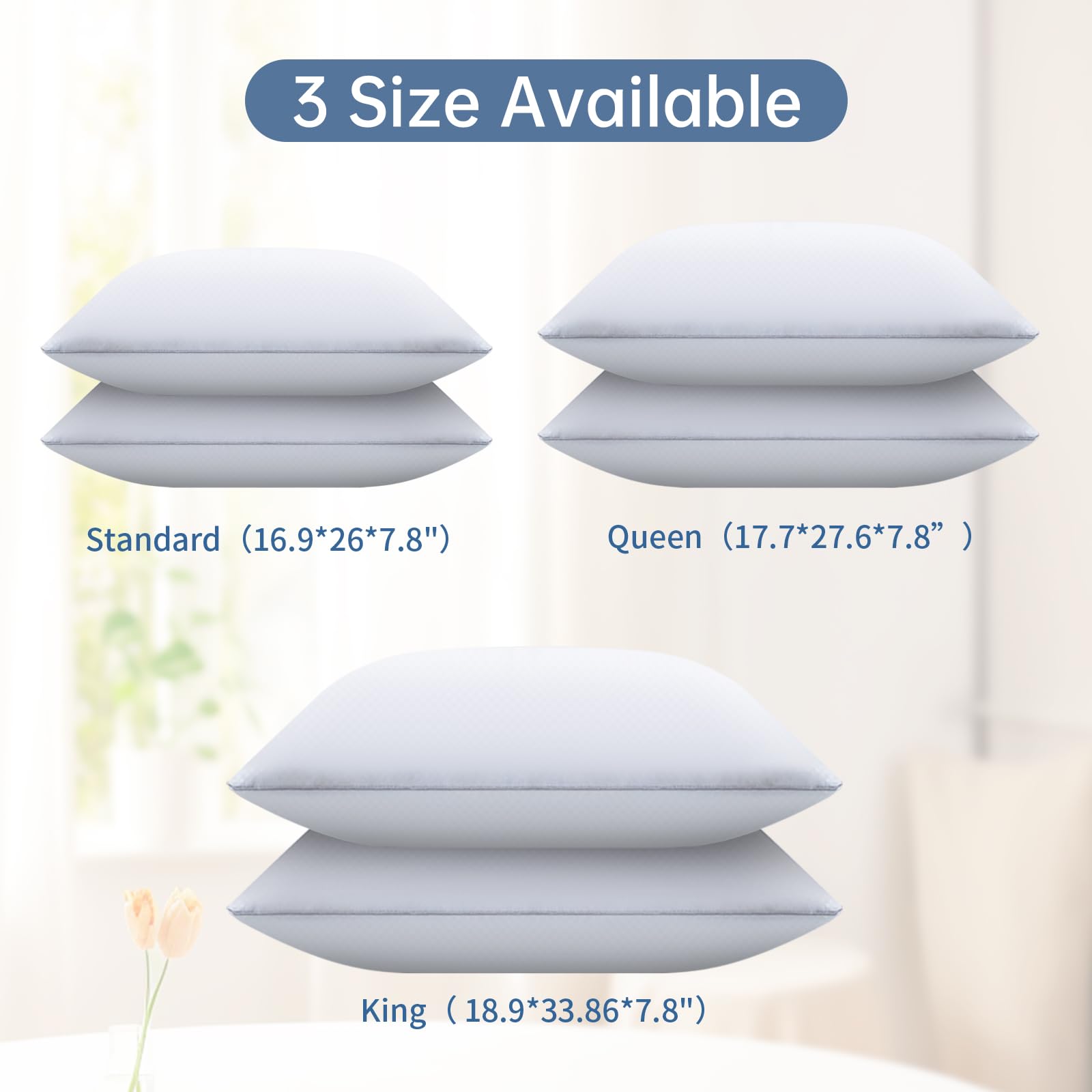 Premium Standard Size Bed Pillows Set of 4 - Hypoallergenic Down Alternative Filling for Back, Stomach & Side Sleepers - Ultra Soft Support for Restful Sleep - Perfect for Home, Hotel & Guest Room Use
