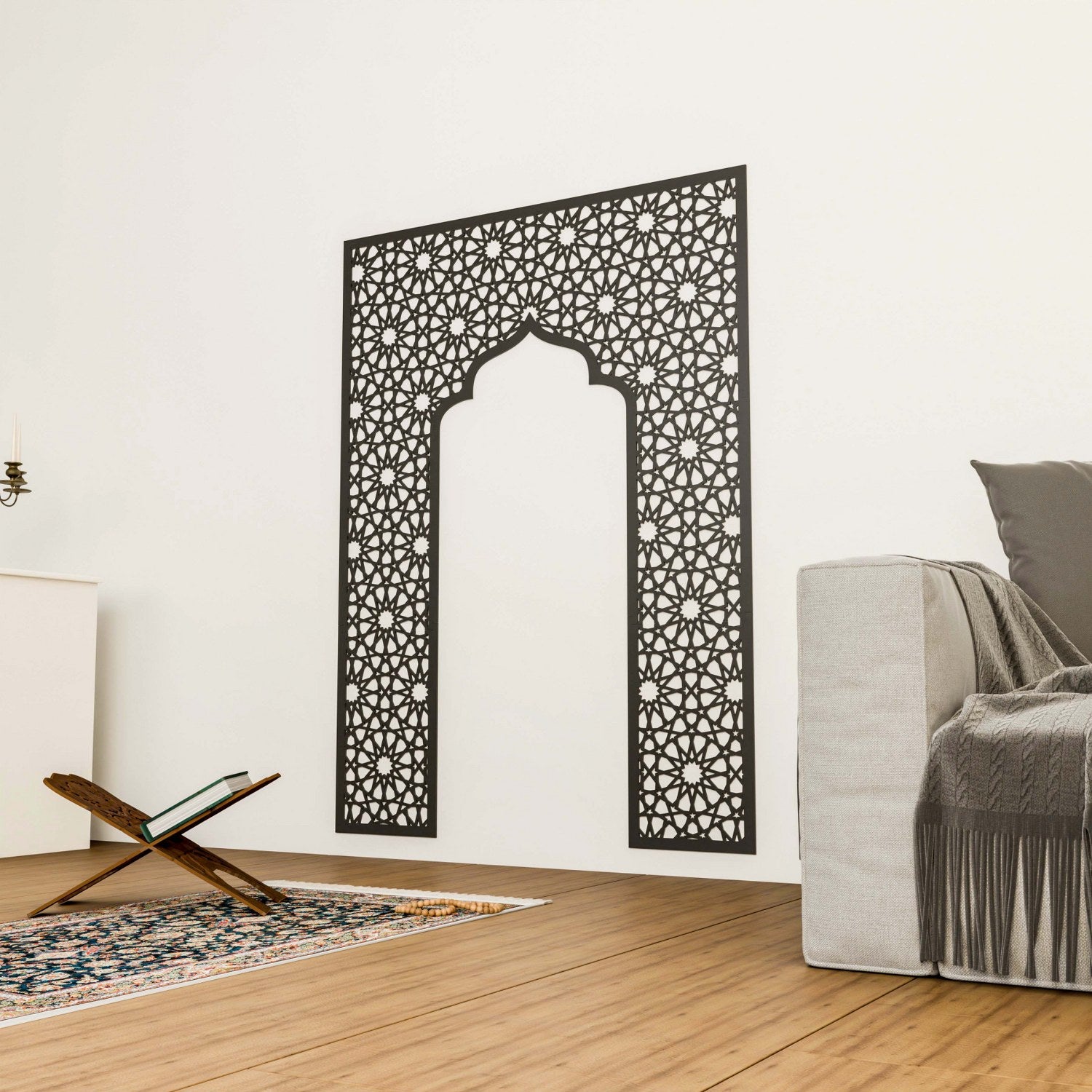 Handcrafted Geometric Design Mihrab Wooden Islamic Wall Art Decor | 12-Pointed Star Home Decoration for Living Room, Mosque & Prayer Space