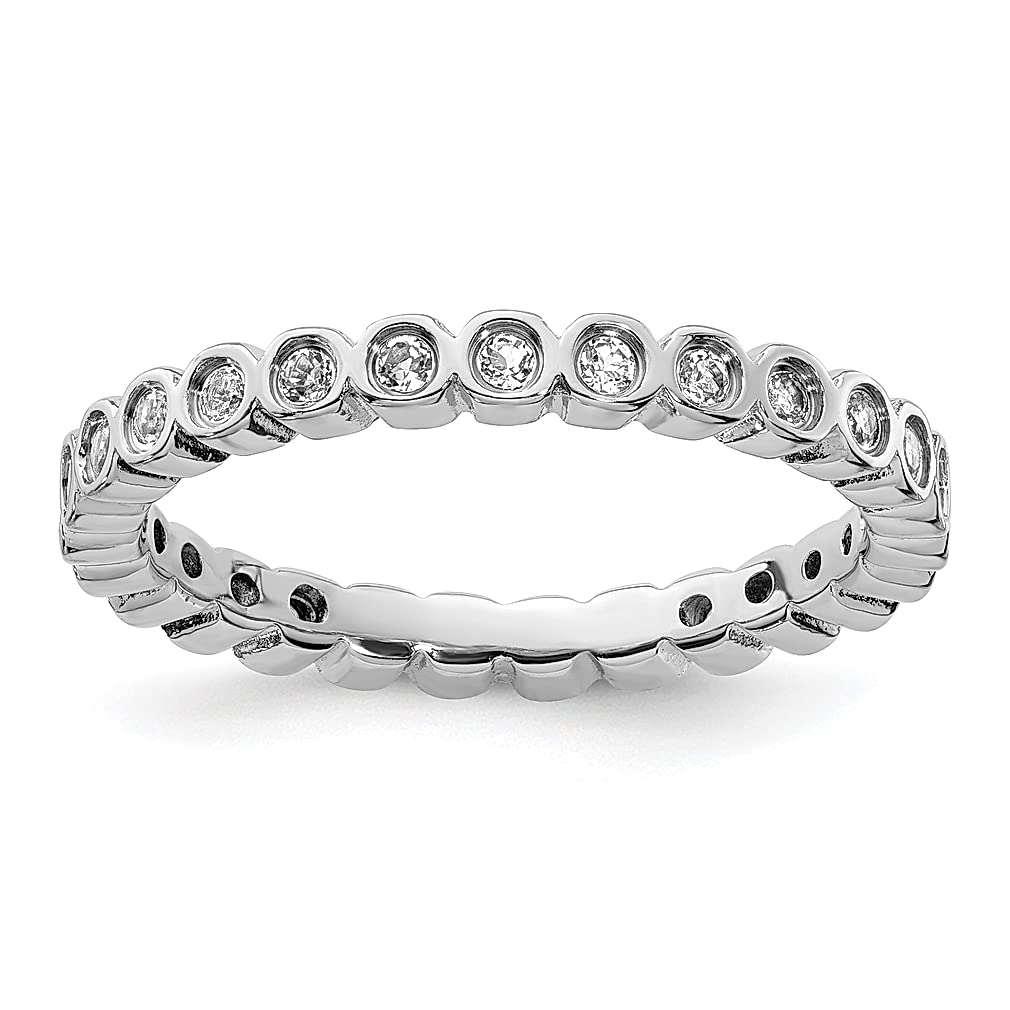 925 Sterling Silver White Topaz Band Ring - April Birthstone Jewelry for Women | Stackable Fine Silver Ring | Elegant Gift for Her | Perfect for Weddings, Anniversaries and Everyday Wear