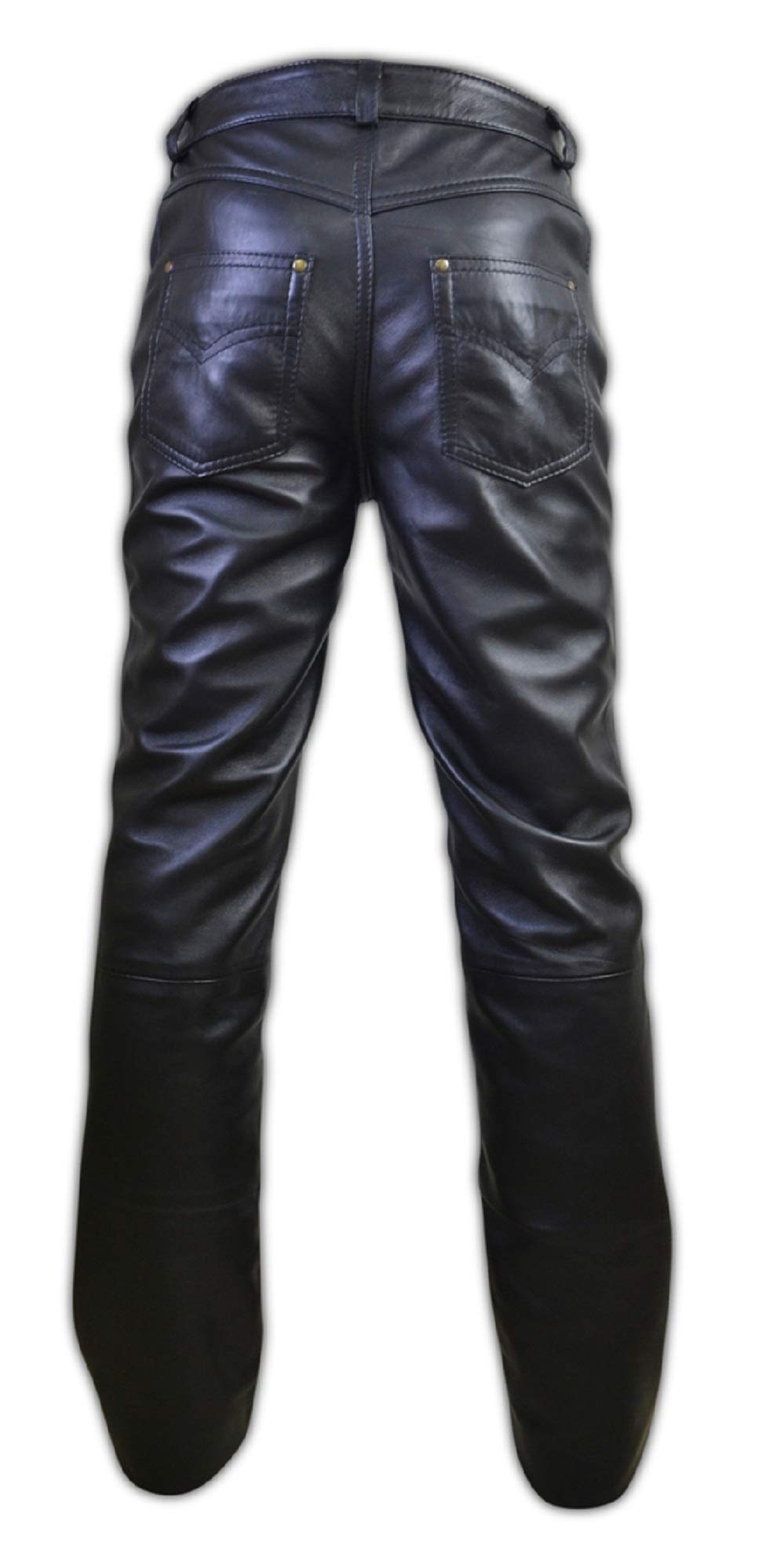 Men's Black Leather Pants - 5 Pocket Motorcycle Jeans with Zipper | Stylish & Durable Leather Trousers for Riding, Night Out & Casual Wear