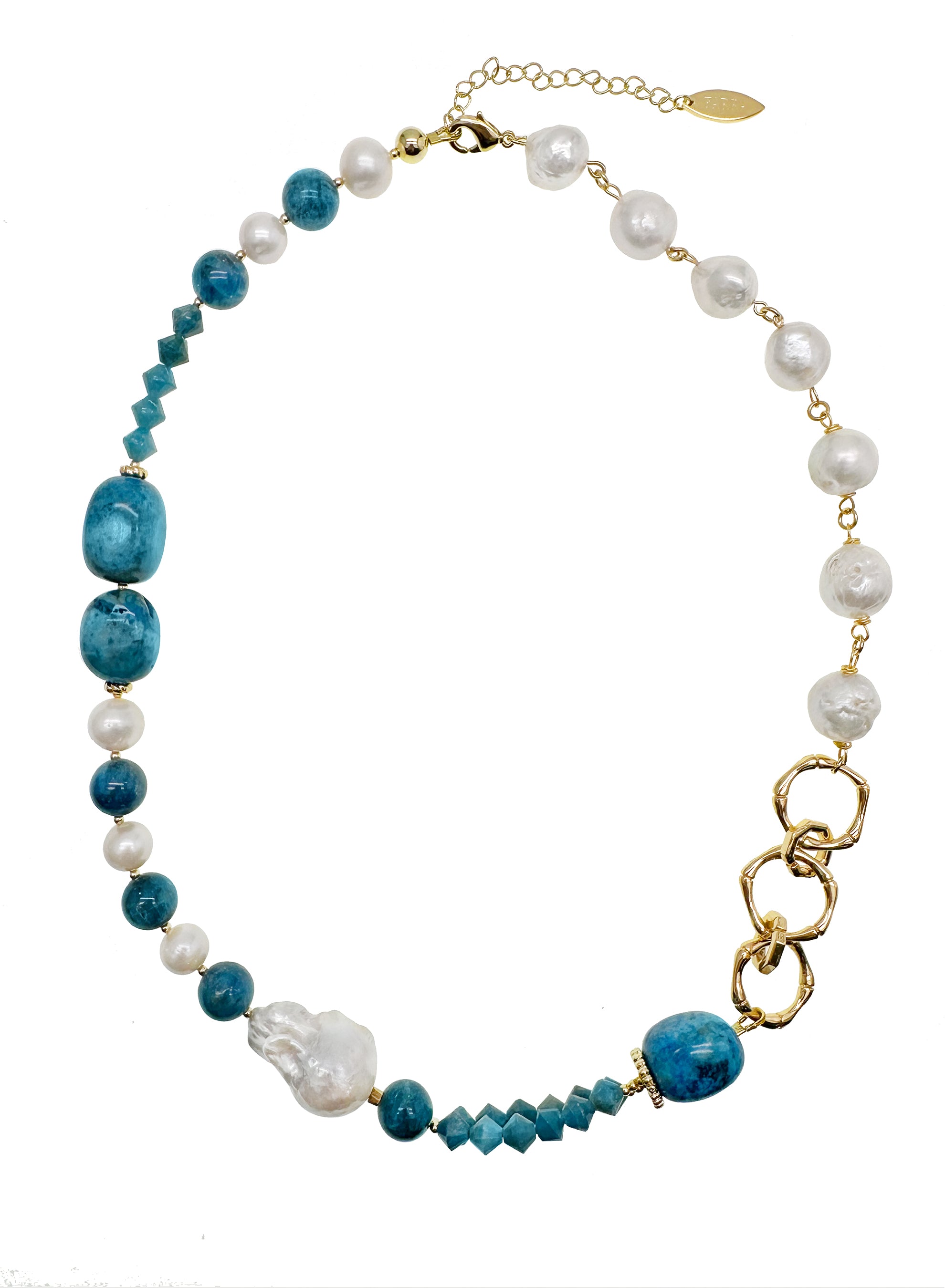 Blue Agate and Baroque Pearls Stylish Necklace KN022 – Elegant Statement Jewelry for Women, Perfect for Parties, Weddings & Everyday Wear