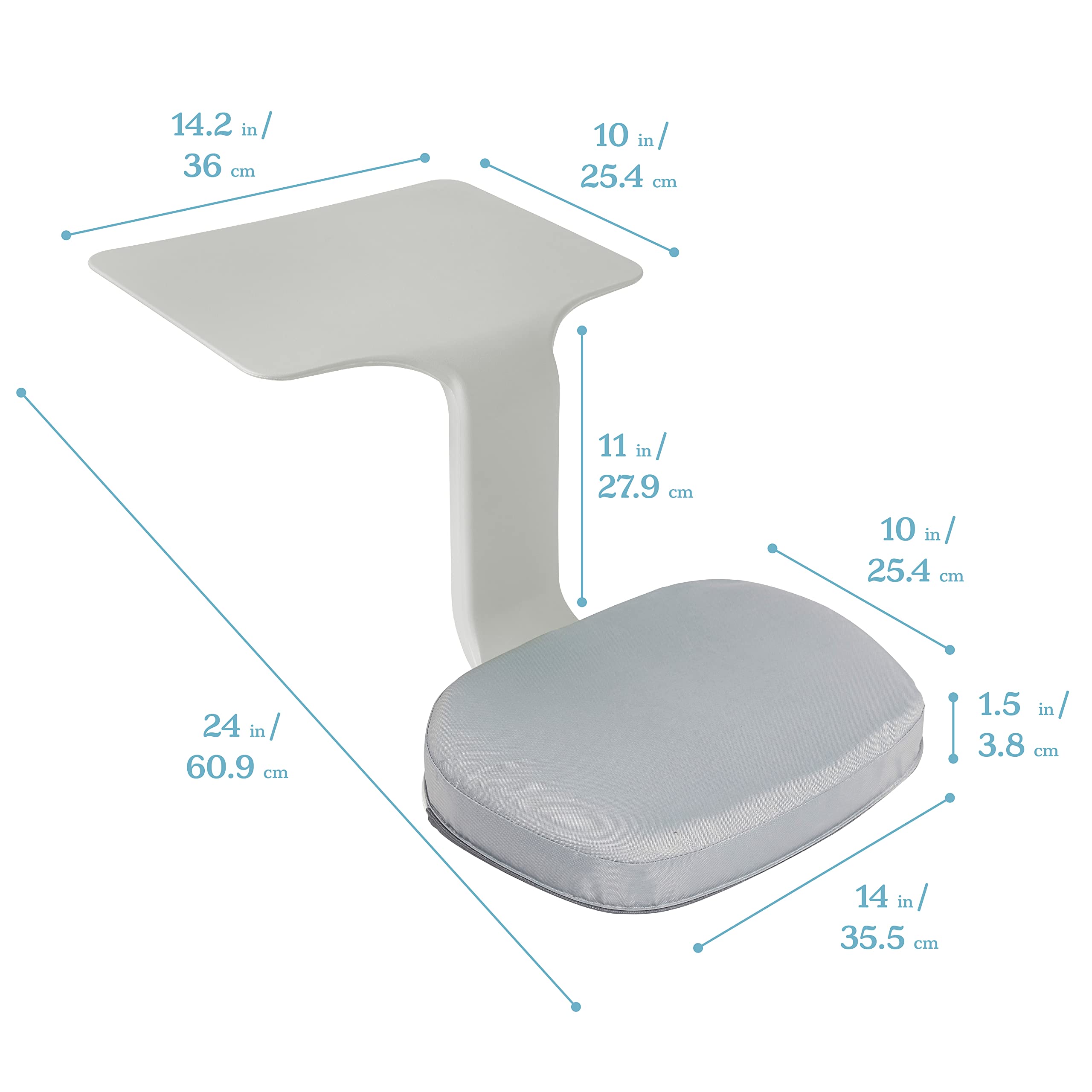 ECR4Kids The Surf Portable Lap Desk with Cushion - Light Grey Flexible Seating for Kids & Teens - Perfect for Homework, Reading, and Bedroom Use