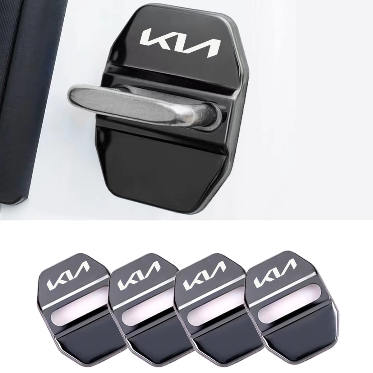 Premium Stainless Steel Car Door Lock Latches Cover Protector - Compatible with Kia (4-Pack, Black) | Durable Anti-Theft Protection for Kia Vehicles | Perfect for Sedans, SUVs, and Hatchbacks