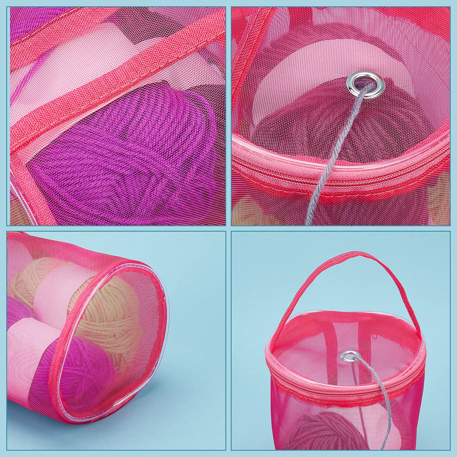 2 Pack Empty Mesh Yarn Bags - Portable Knitting Storage Organizer with Organza Fabric, Crochet Thread & Sewing Accessories Case - Perfect for Yarn Storage, Craft Projects & Travel (Fuchsia & Purple)