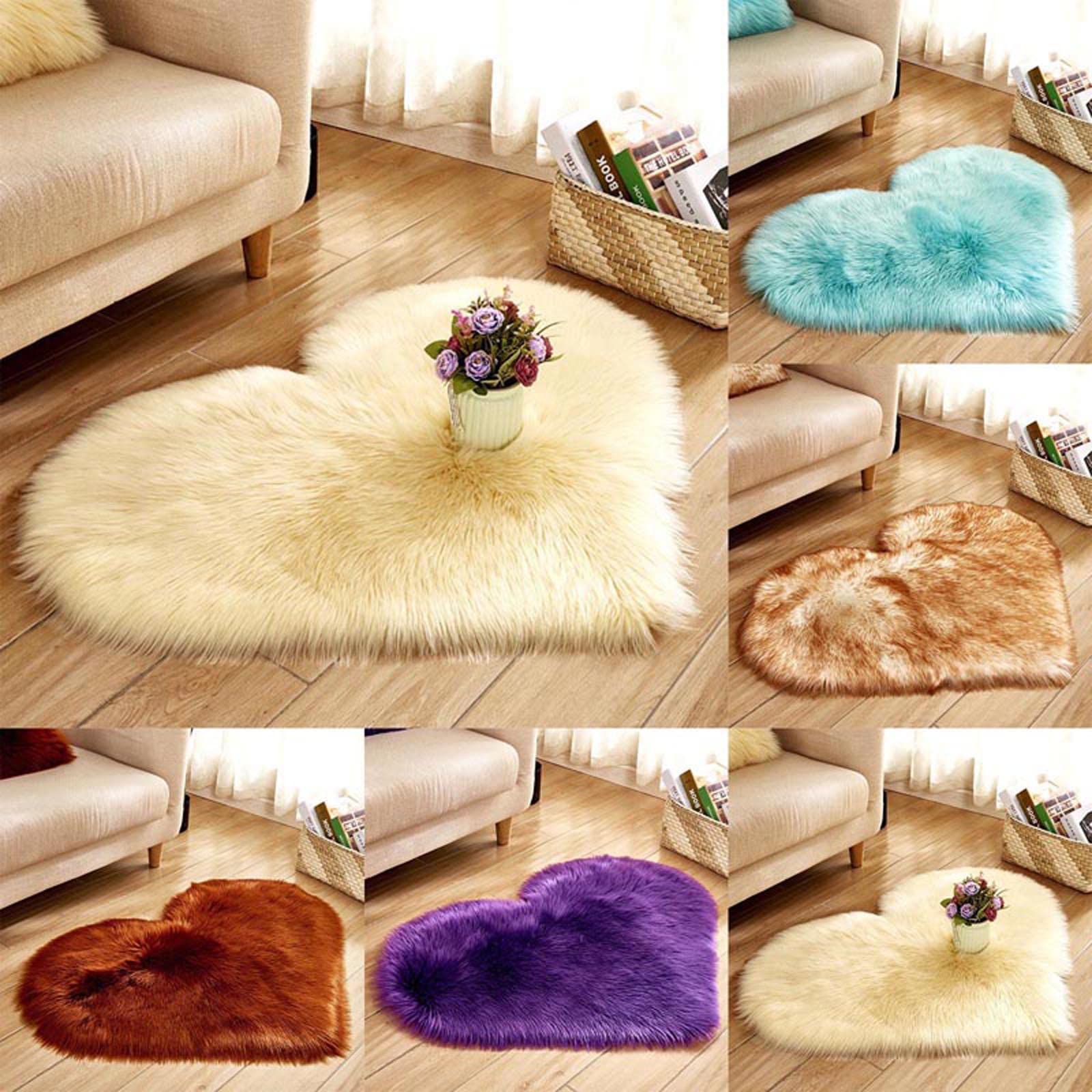 Gspmoly Ultra Soft Faux Sheepskin Shaggy Rug - Heart Shaped Non-Slip Fluffy Carpet for Bedroom, Living Room, Sofa - Light Blue, White, Brown, Black, Grey - Cozy Home Decor & Floor Mat for Pets, Kids, Yoga & Relaxation