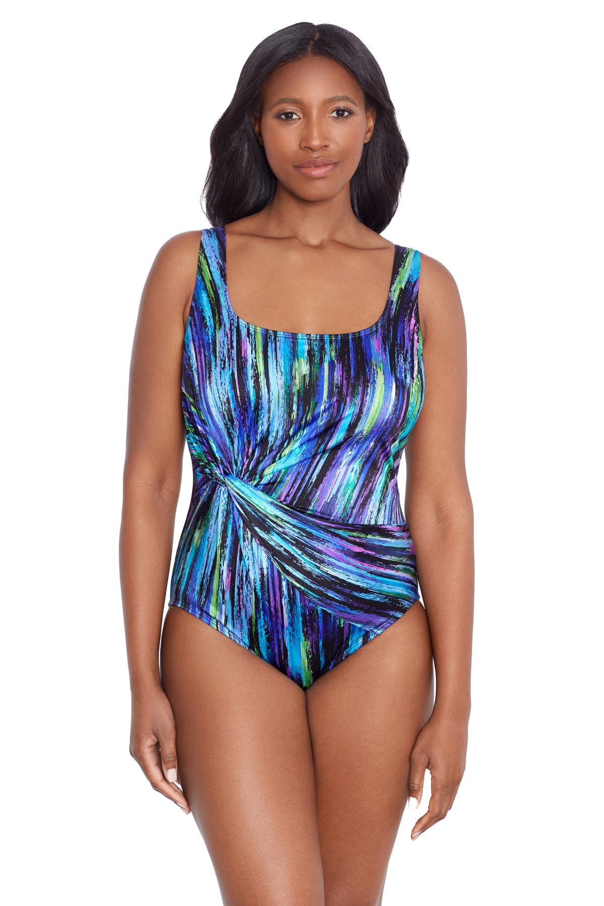 Longitude Women's One Piece Swimsuit - Soft Cup Tank Twist Drape Design for Swimming, Beach Vacation & Poolside Relaxation
