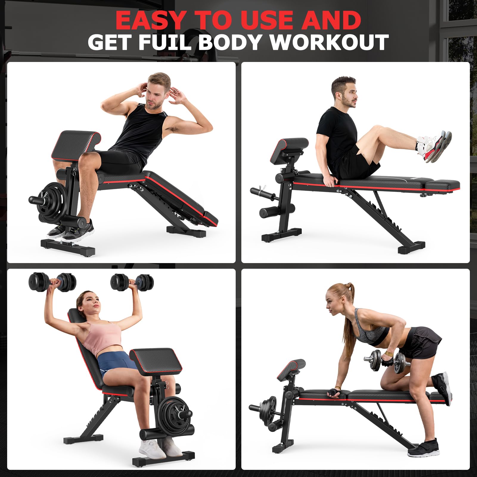 Adjustable Foldable Workout Bench for Home Gym - Strength Training Weight Bench with Leg Extension, Preacher Pad & Headrest - Portable Collapsible Bench Press for Full Body Exercise - Perfect for Home Workouts, Strength Training & Fitness Enthusiasts