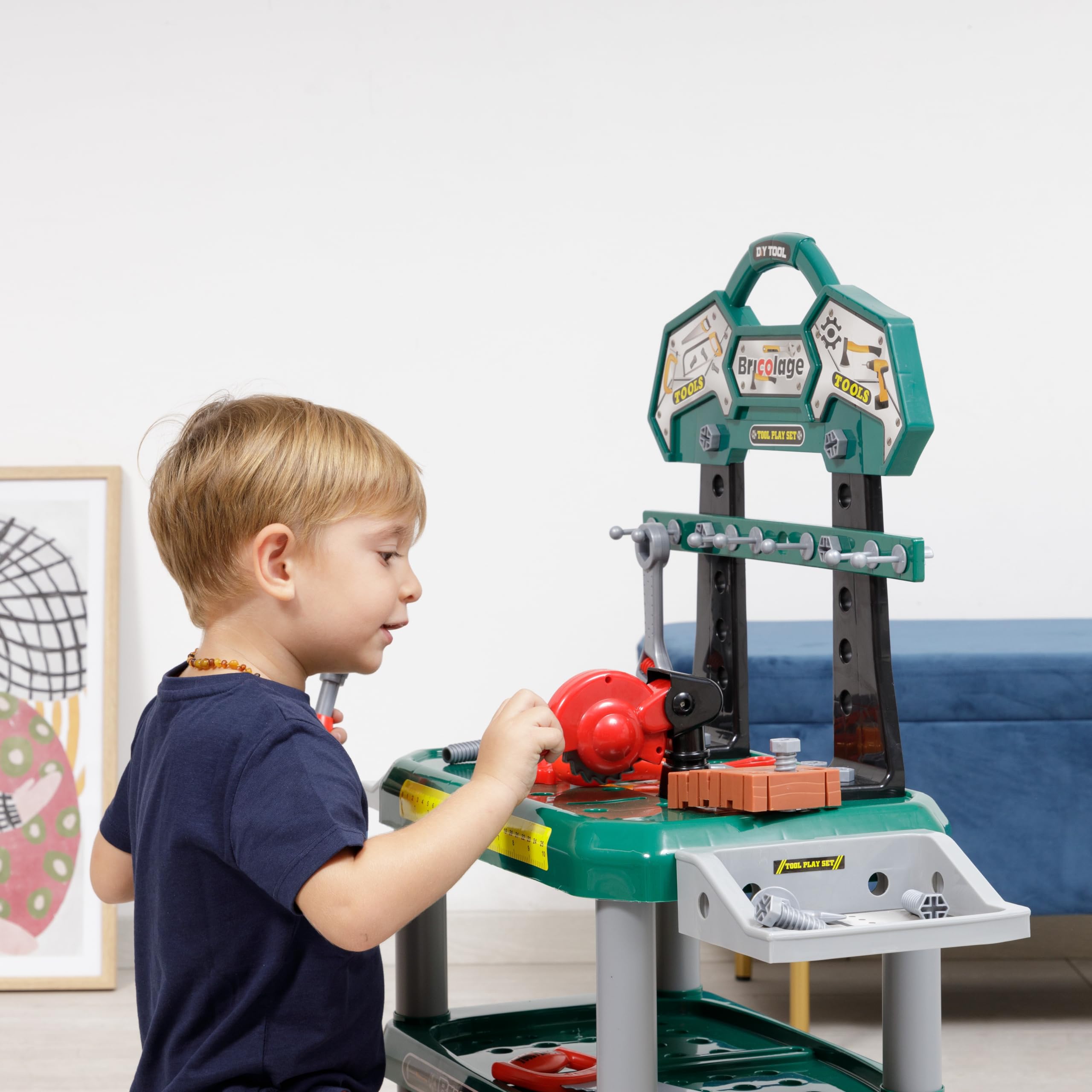 Baroni Kids Workbench Toy with 74 Accessories - Wooden Carpenter & Mechanic Playset for Ages 3-7 - Perfect for Pretend Play & STEM Learning