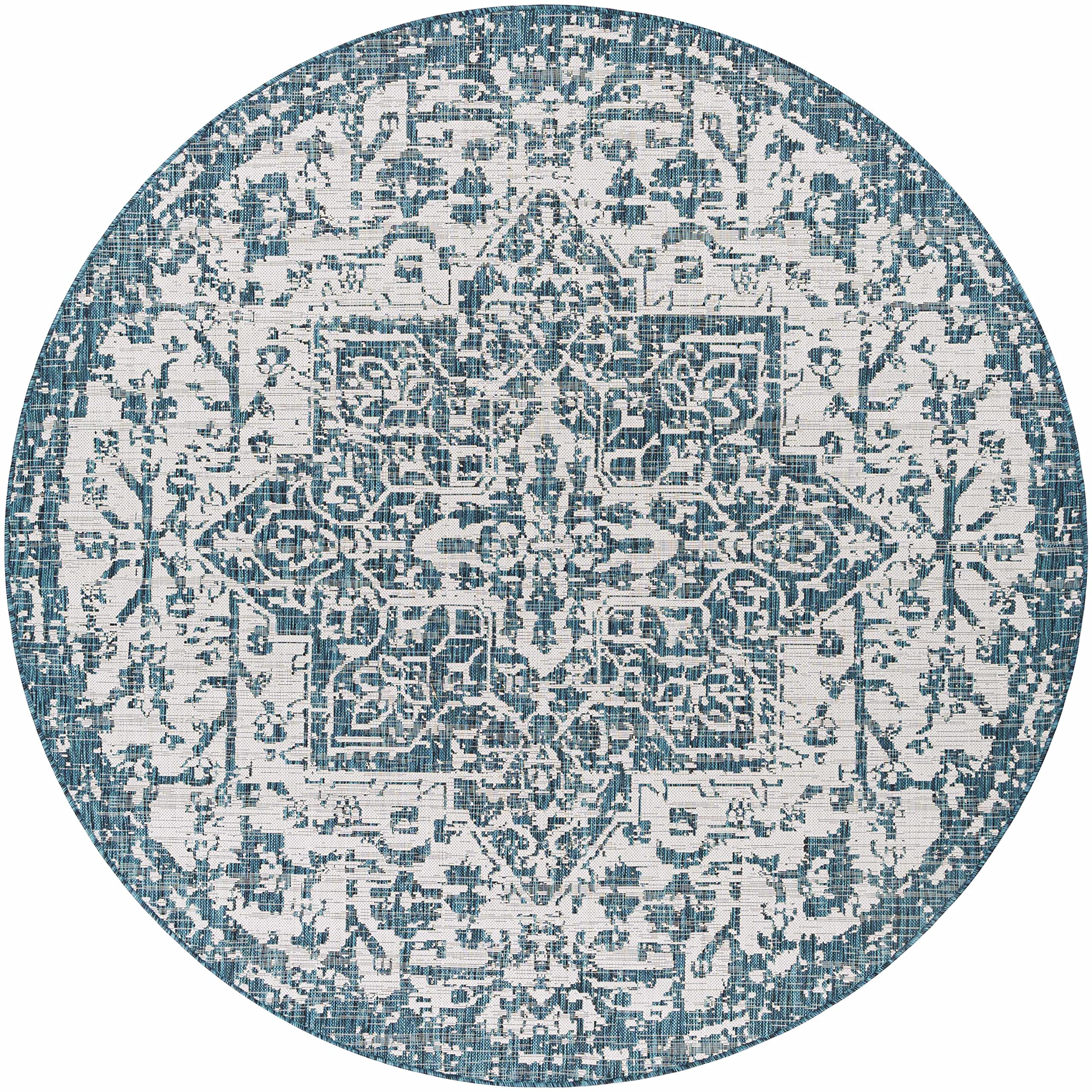 Hauteloom Wamberal Waterproof Outdoor Rug for Porch, Patio, Deck - Vintage Persian Medallion Design in Green, Teal, Cream & Gray - 7'10