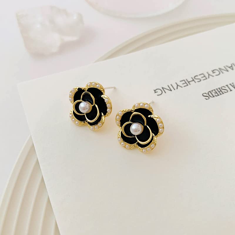925 Sterling Silver Imitation Pearl Stud Earrings for Women - Elegant Black Pearl Earrings for Daily Wear, Office & Special Occasions