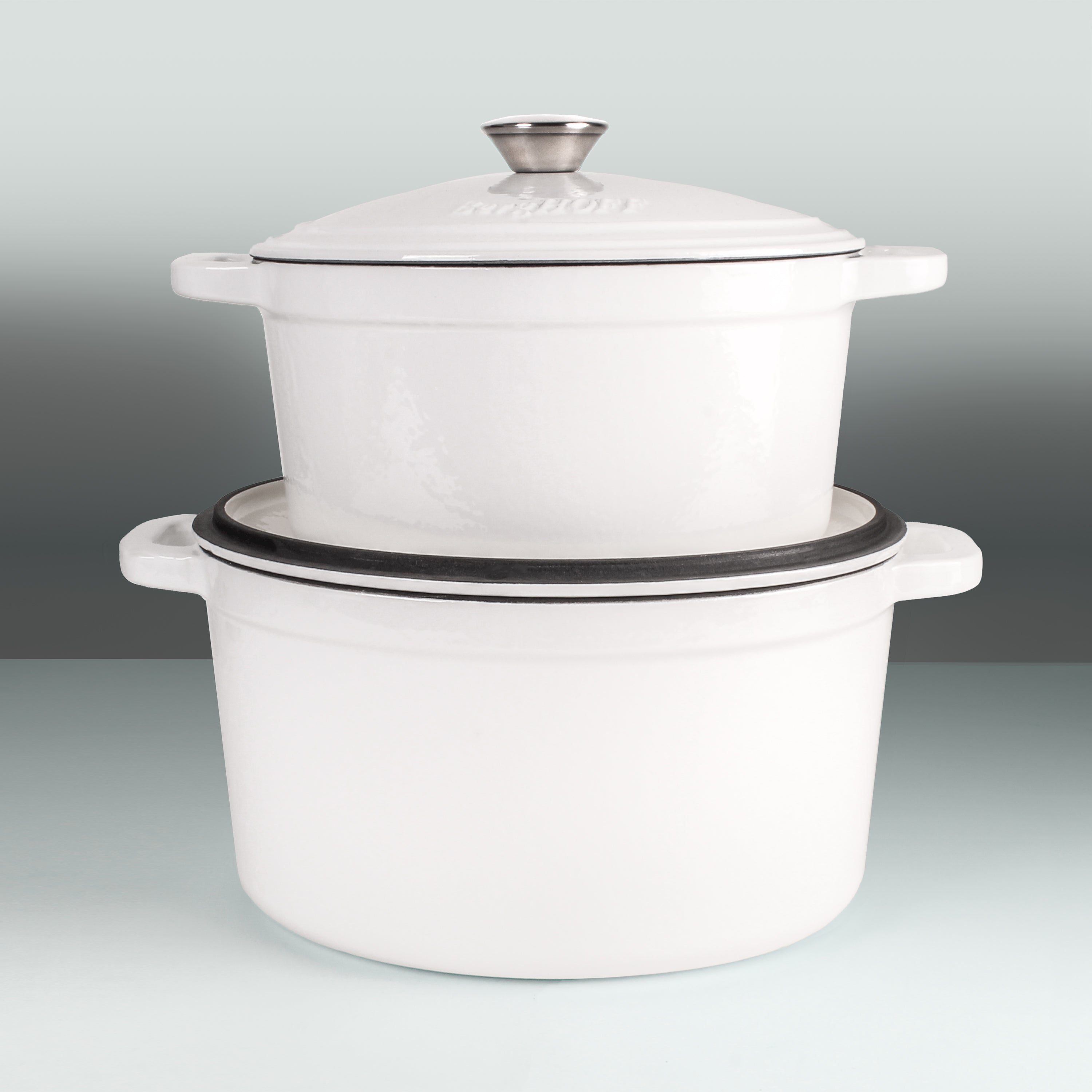 BergHOFF Neo 4-Piece Cast Iron Cookware Set - 3 Quart & 7 Quart Dutch Oven with Lid - Premium White Enameled Cookware for Stovetop, Oven & Serving - Perfect for Soups, Stews, Braising & Family Dinners