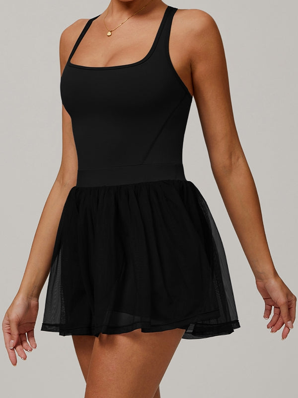ZASUWA Women's Solid Color Mesh 2-in-1 Quick Dry Dress - Perfect for Swimming, Beach Vacation & Summer Outdoor Activities