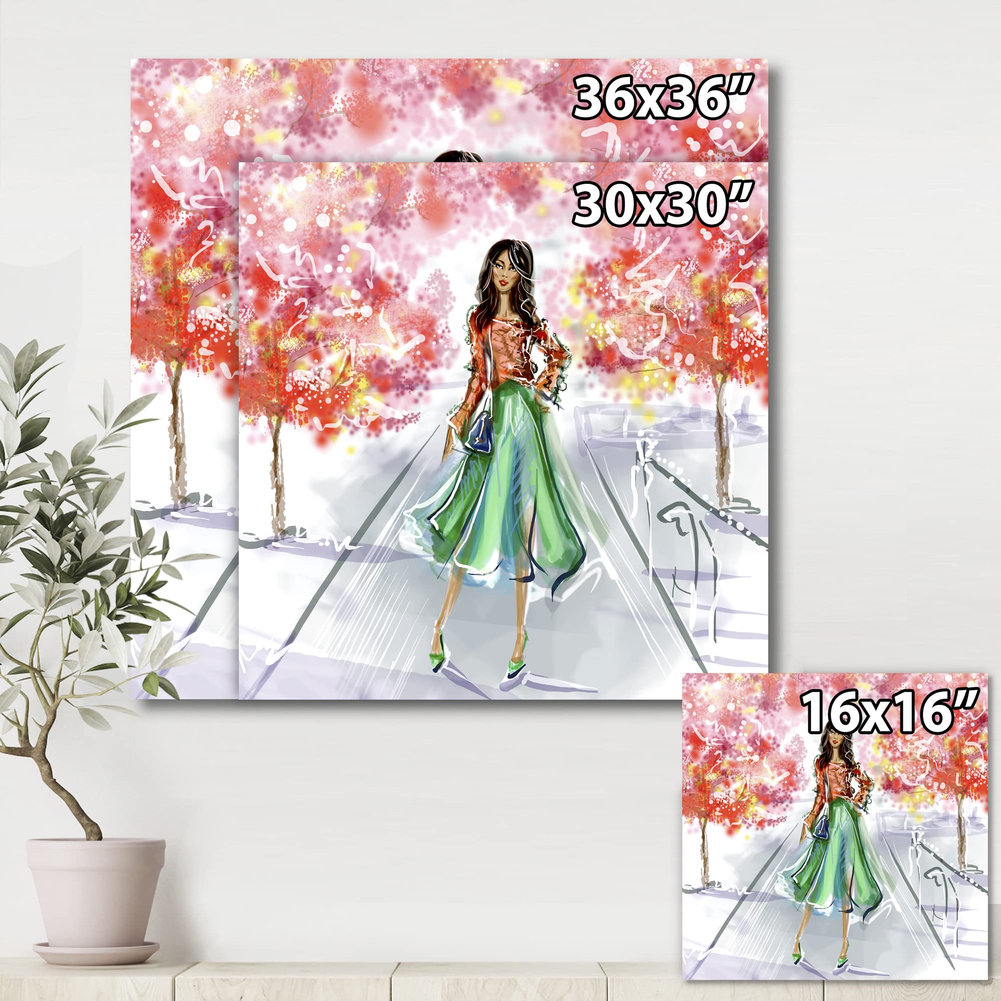 DesignQ Traditional Canvas Wall Art - Beautiful Girl in Fashionable Clothes Park Scene Painting - Perfect for Living Room, Bedroom & Office Decor