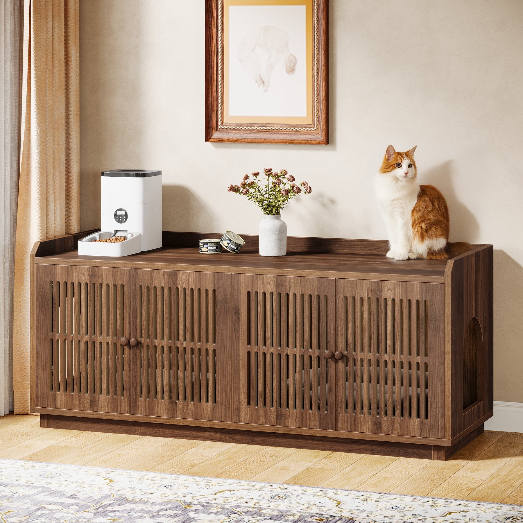 55L Cat Litter Box Furniture Enclosure with 2 Storage Cabinets & Side Entry - Modern Hidden Litter Box Solution for Home, Apartment, or Office