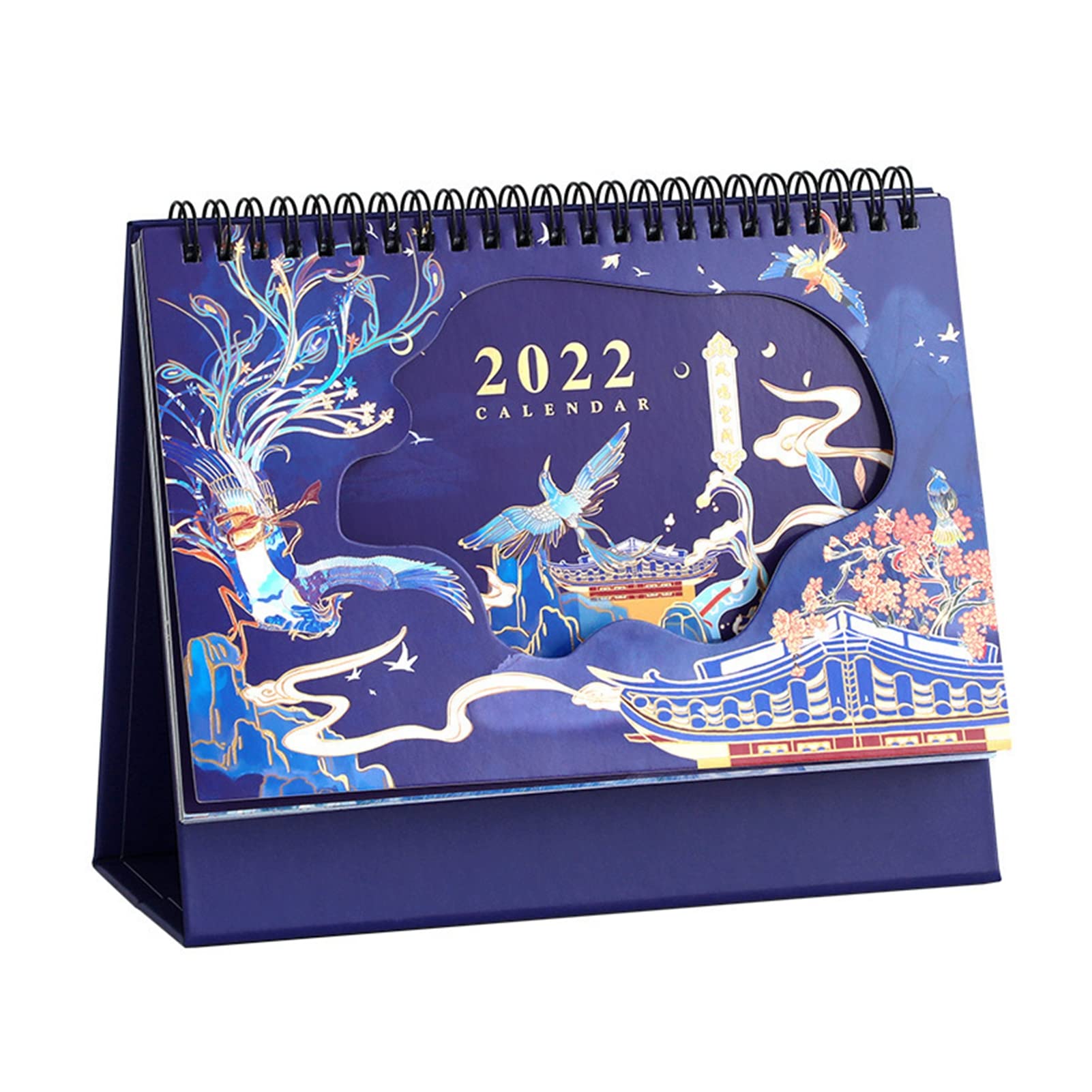 2022 Year of The Tiger Retro Hollow Gilt Desk Calendar - Classic Bronzing Design for Office, Home & Gift Use | Feng Shui & Decorative Desktop Accessory