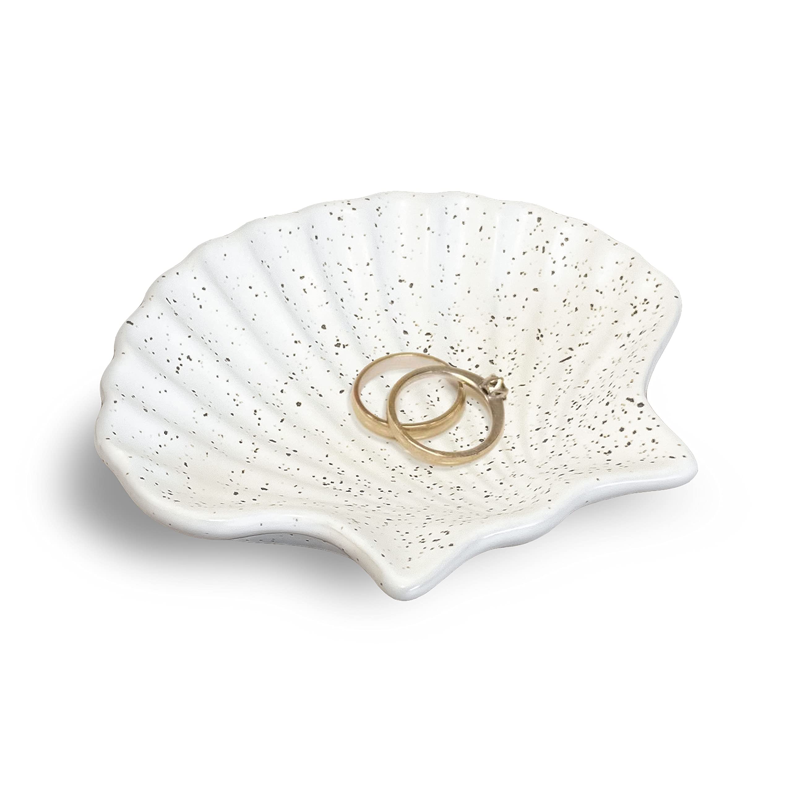Carlton Lane Ceramic Jewelry Dish - Elegant Ring Holder & Trinket Tray for Vanity, Bathroom Decor - White Decorative Organizer Plate | Perfect for Displaying Rings, Earrings & Small Accessories on Dresser or Nightstand