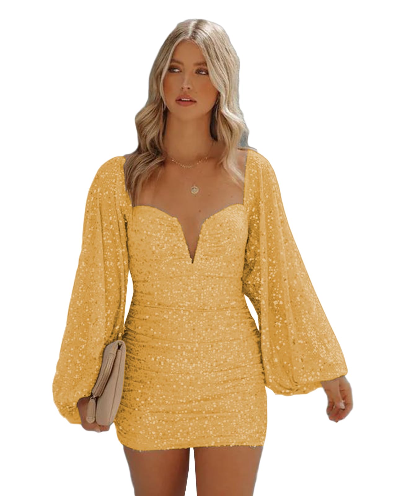 Sparkly Sequins Homecoming Dresses for Teens - Short Puffy Sleeve Prom Party Gown | Formal Tight Fit for Dances, Parties & Special Occasions