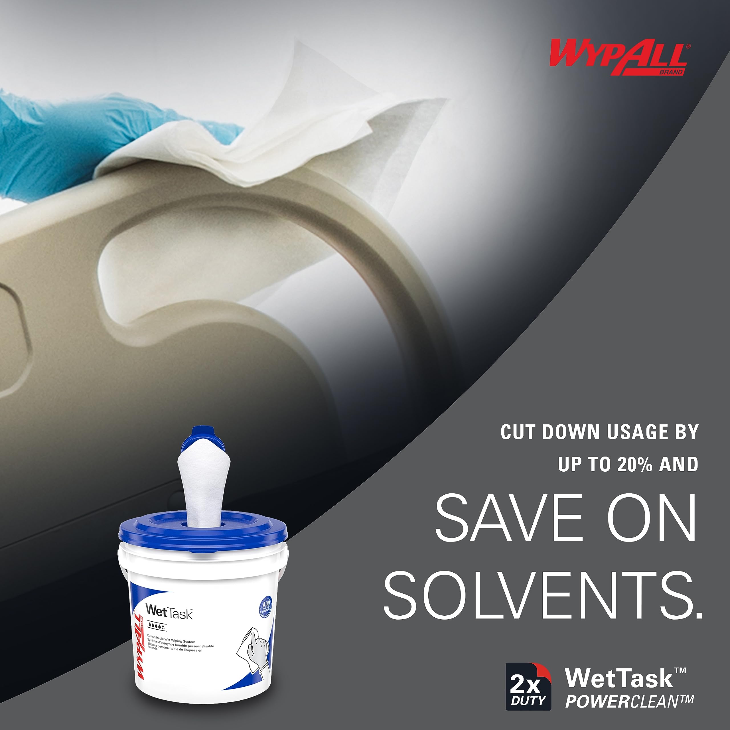 WypAll PowerClean Solvent-Resistant WetTask Wipes - 275 Sheets/Roll, 2 Rolls (550 Total) - Heavy-Duty Industrial Cleaning for Solvents, Oils & Grease - Ideal for Automotive, Manufacturing & Workshop Use