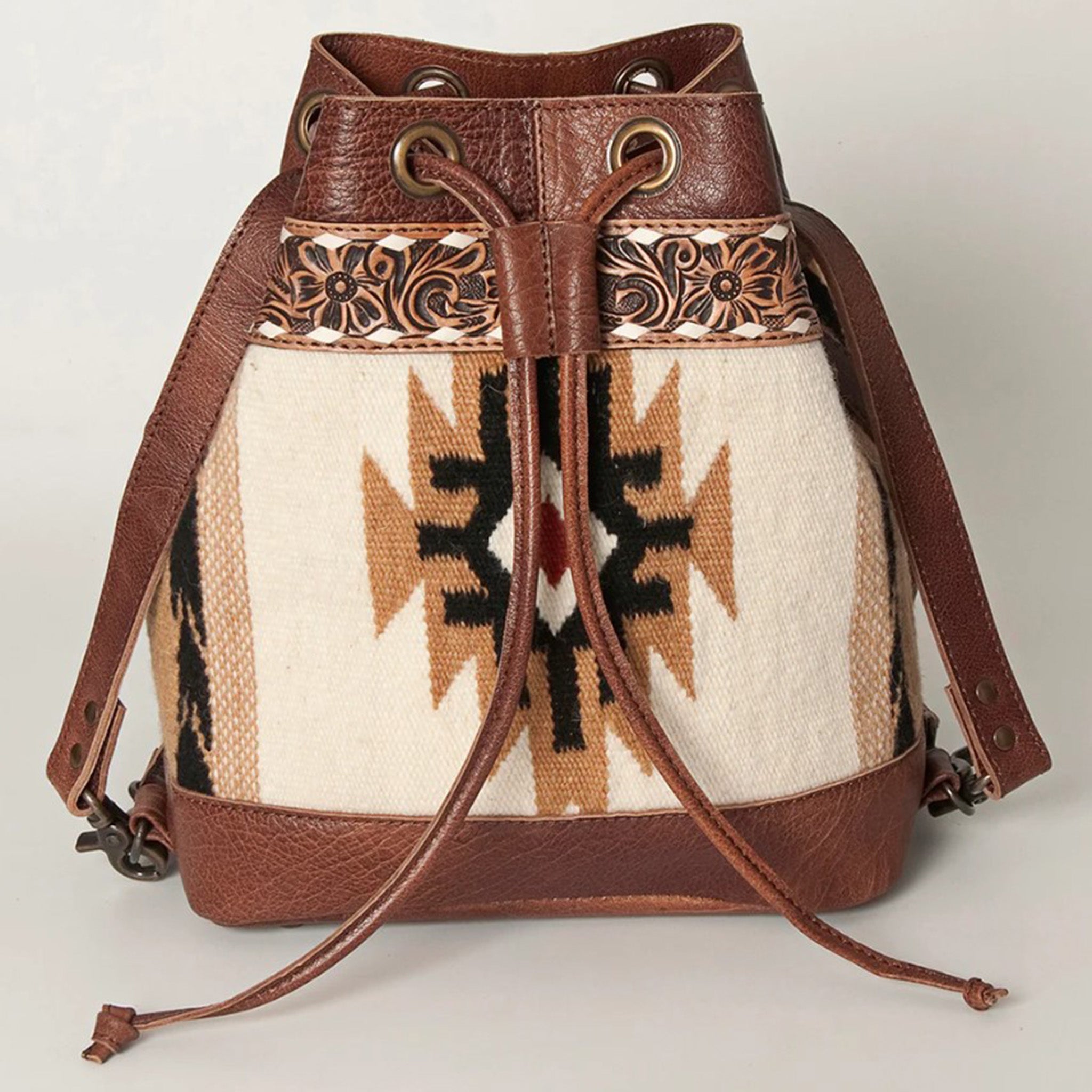 American Darling Tooled Saddle Blanket Backpack - Vintage Western Style Leather Backpack for Women & Men - Perfect for Horse Riding, Travel, and Outdoor Adventures