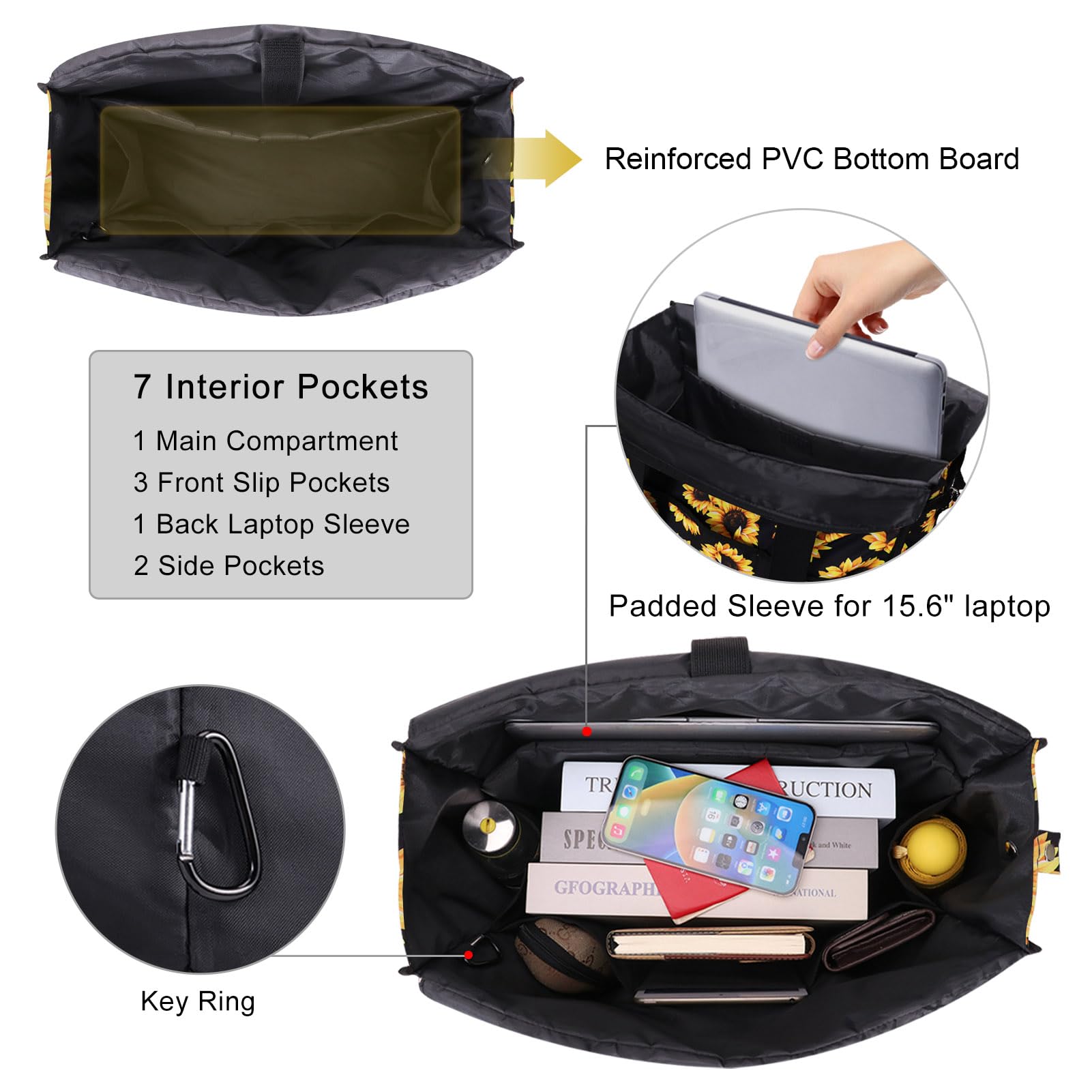 Durable Utility Tote Bag with Laptop Compartment & Luggage Sleeve - Zippered Multi-Pocket Commuter Shoulder Bag for Women - Perfect for Nursing, Work, Travel & Daily Use