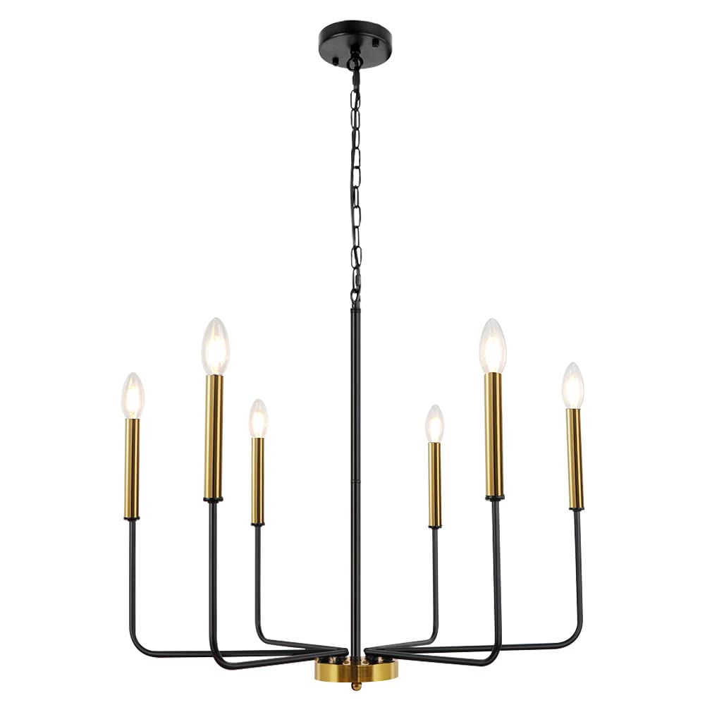 WBinDX 6-Light Modern Farmhouse Chandelier - Black & Gold Classic Candle Style Dining Room Lighting - Rustic Industrial Pendant Light for Kitchen Island, Foyer, Living Room & Bedroom - Perfect for Farmhouse, Industrial & Vintage Home Decor