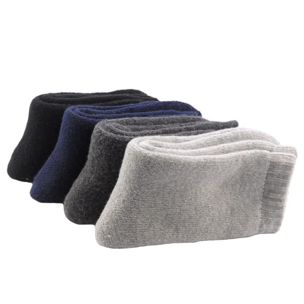 SLATIOM 4 Pairs Men's Wool Socks - Thick Thermal Winter Socks for Men, Soft Warm Crew Socks, Solid Casual Wool Socks (Size 38-44) - Perfect for Outdoor Activities, Hiking, Snow Boots & Cold Weather Comfort