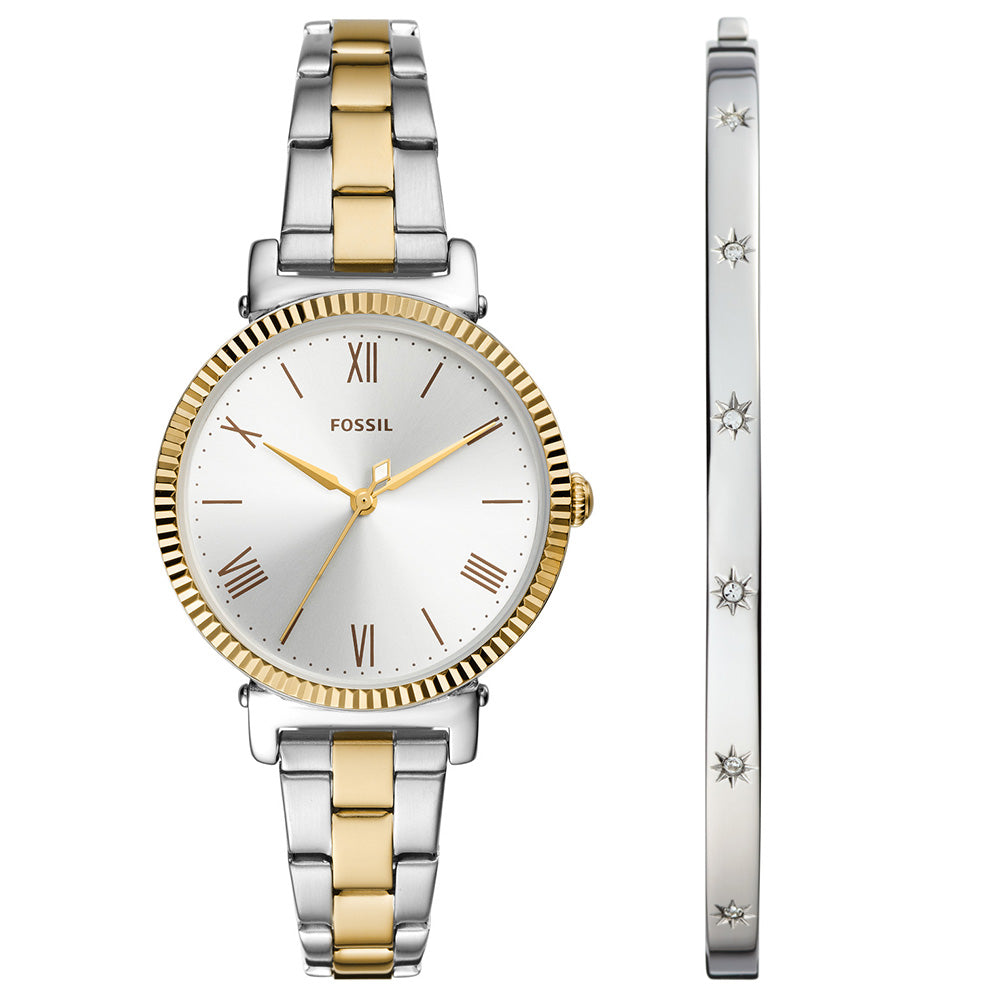 Fossil ES5249SET Daisy with Bangle Watch - Stylish Women's Bracelet Watch for Everyday Wear, Office & Casual Outfits