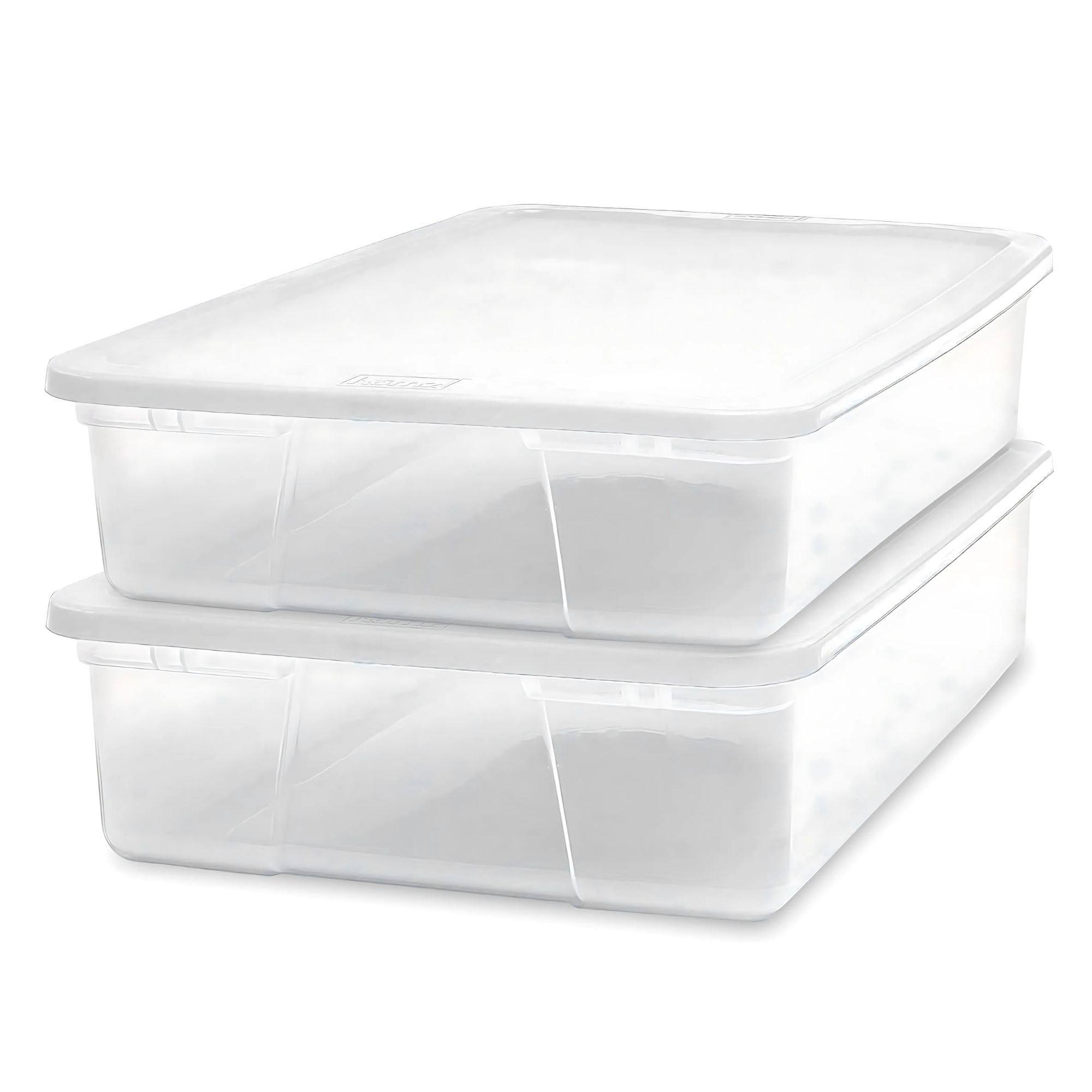 HOMZ 2-Pack 28 Quart Clear Plastic Storage Bins with White Lids - Stackable Organizing Containers for Home, Office, Pantry & Closet Organization