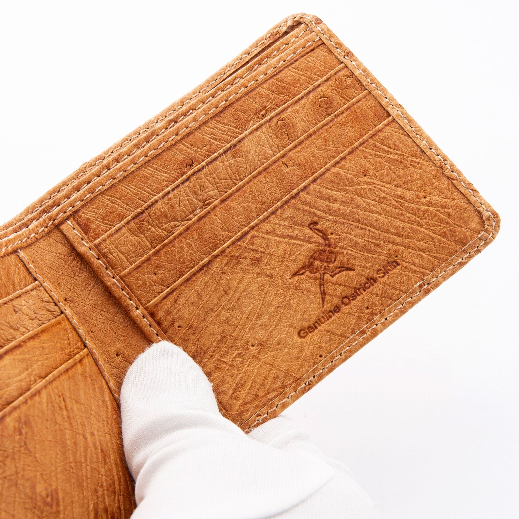 Genuine Ostrich Leather Bifold Wallet for Men - Tan Brown Luxury Slim Wallet - Perfect for Everyday Carry, Business & Travel