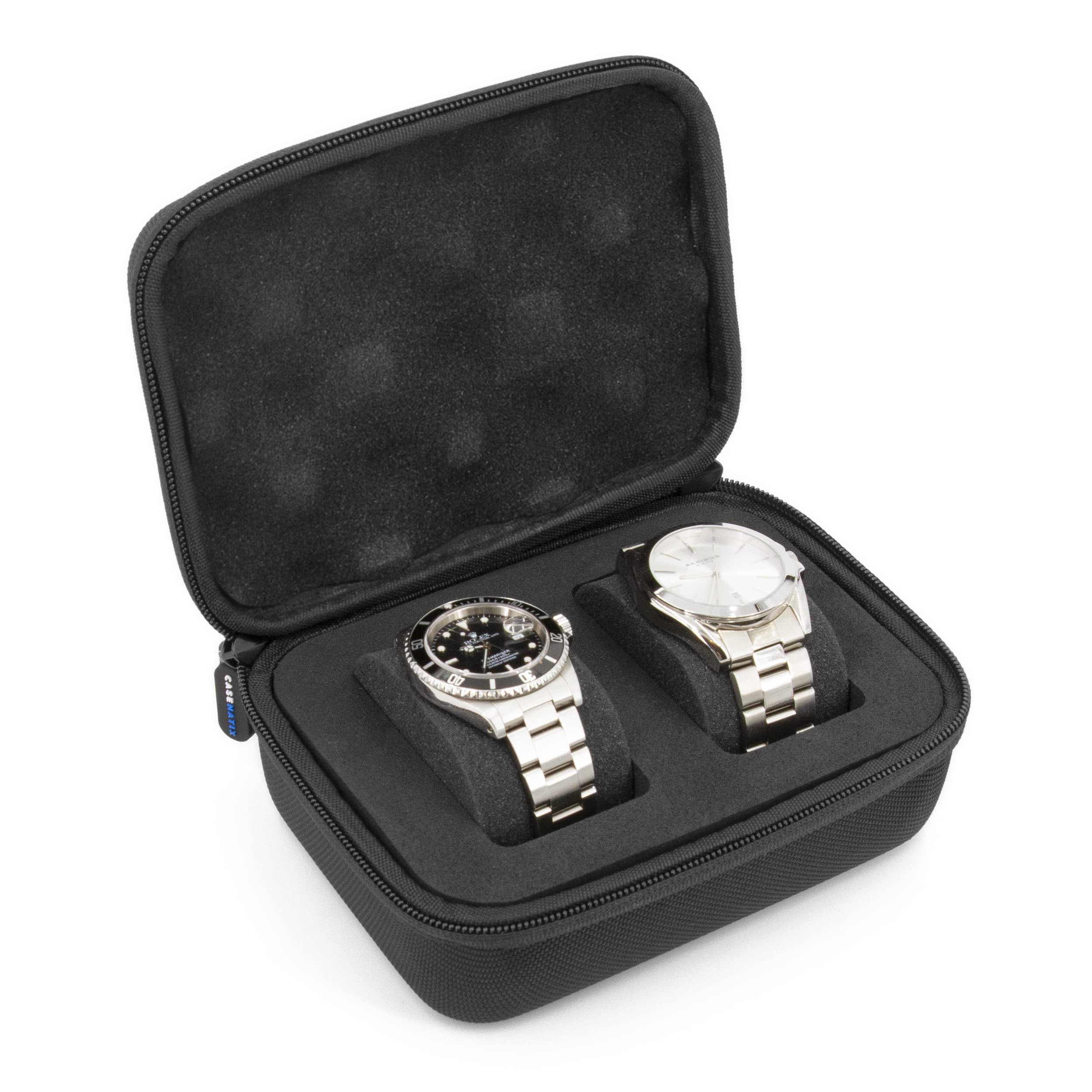 CASEMATIX Hard Shell Watch Travel Case - 2 Watch Storage Box for Travel & Home