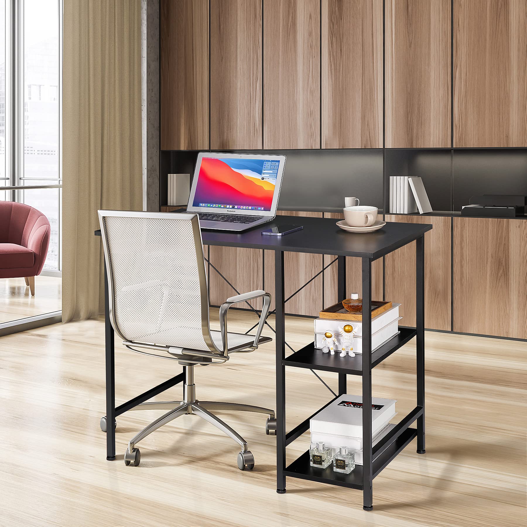 ZenStyle 36Inch Small Computer Desk with Storage Shelves - Compact Home Office Writing Desk, Reversible Under Desk Shelves for Small Spaces, Black - Perfect for Apartments, Dorms & Workspaces