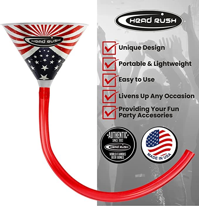 Head Rush Checkered Beer Bong - 2FT Long Tube Beer Funnel with Thick Flexible Hose - Fun Drinking Game Accessories for Adult Parties, Tailgates & College Events - Ultimate Beer Pong & Party Drinking Tool