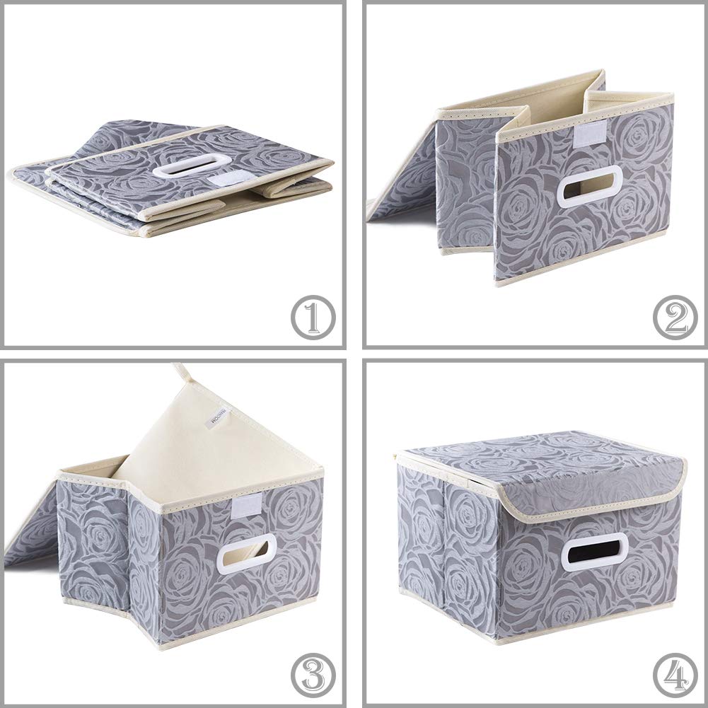 PRANDOM 5-Pack Stackable Fabric Storage Bins with Lids & Handles - 9.8x7.9x6.7 Inch Decorative Organizer Boxes for Bedroom, Closet & Living Room - Grey Storage Cubes with Dividers for Home Organization